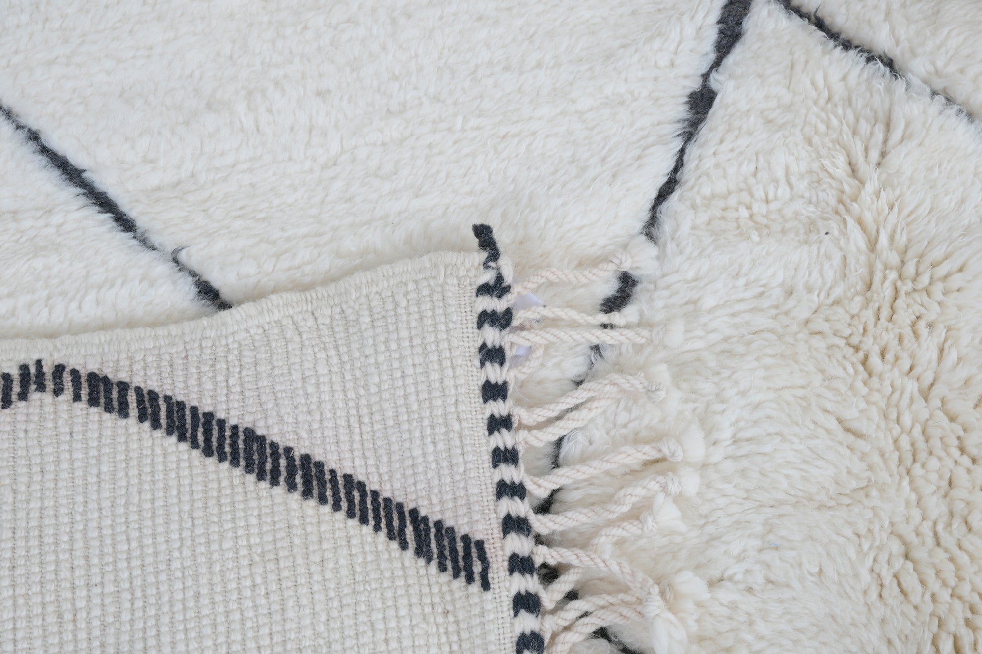 Moroccan custom rug from Beni Ourain, Wool and Thread, black and white