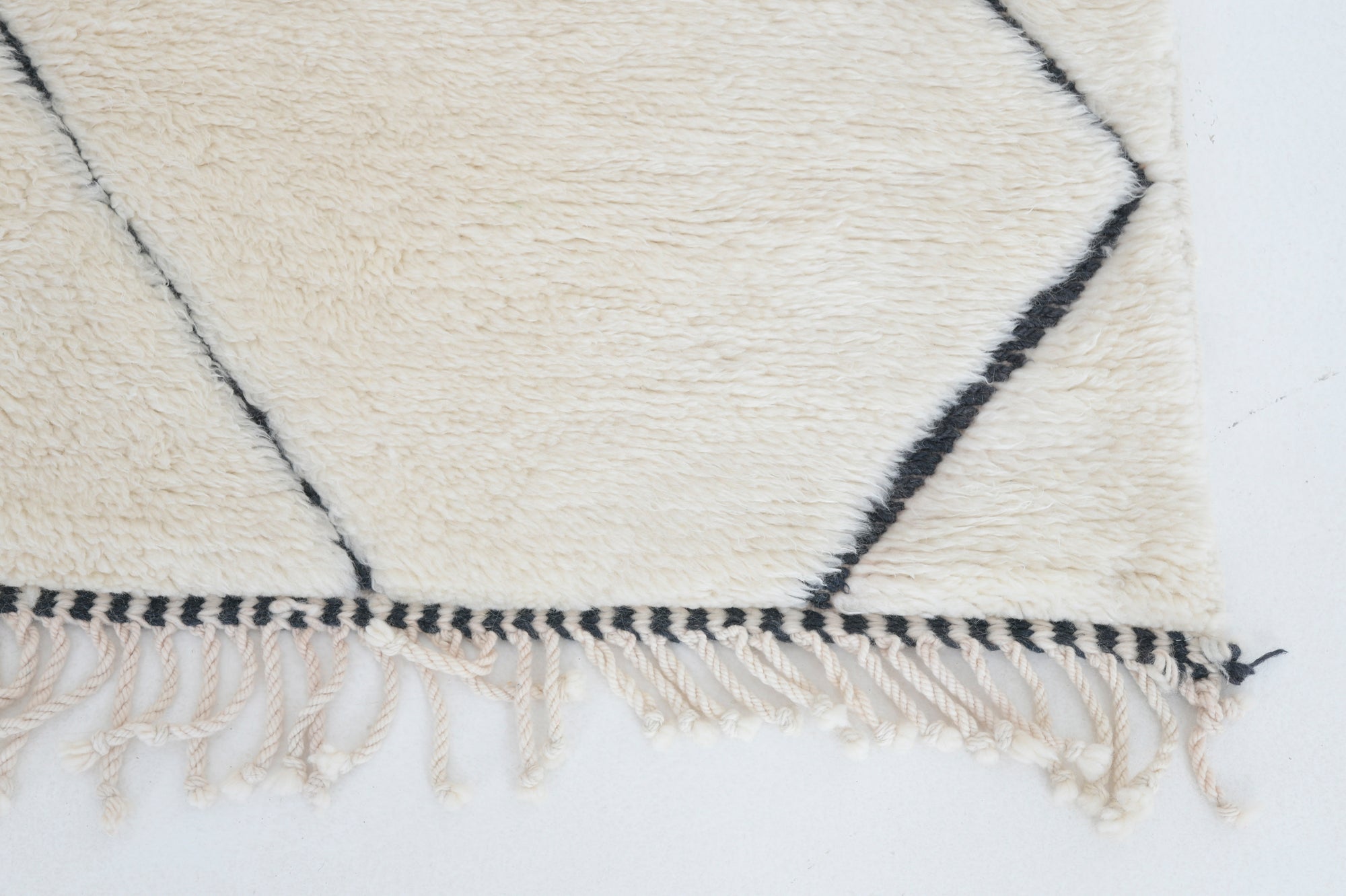 Moroccan custom rug from Beni Ourain, Wool and Thread, black and white