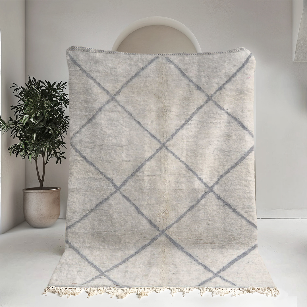 Moroccan custom rug from Beni Ourain, Wool and Thread, White