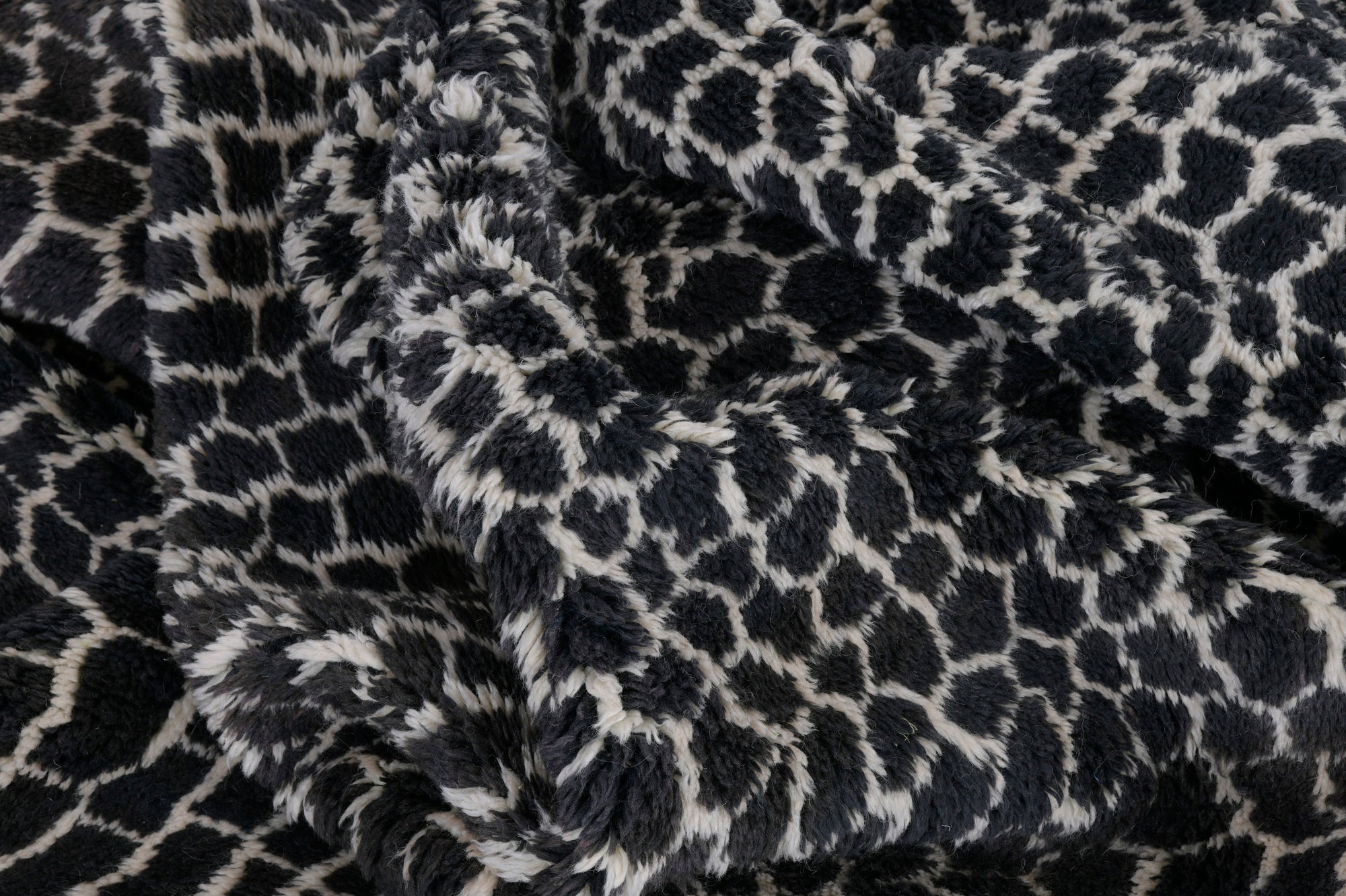Moroccan custom rug from Beni Ourain, Wool and Thread, Black