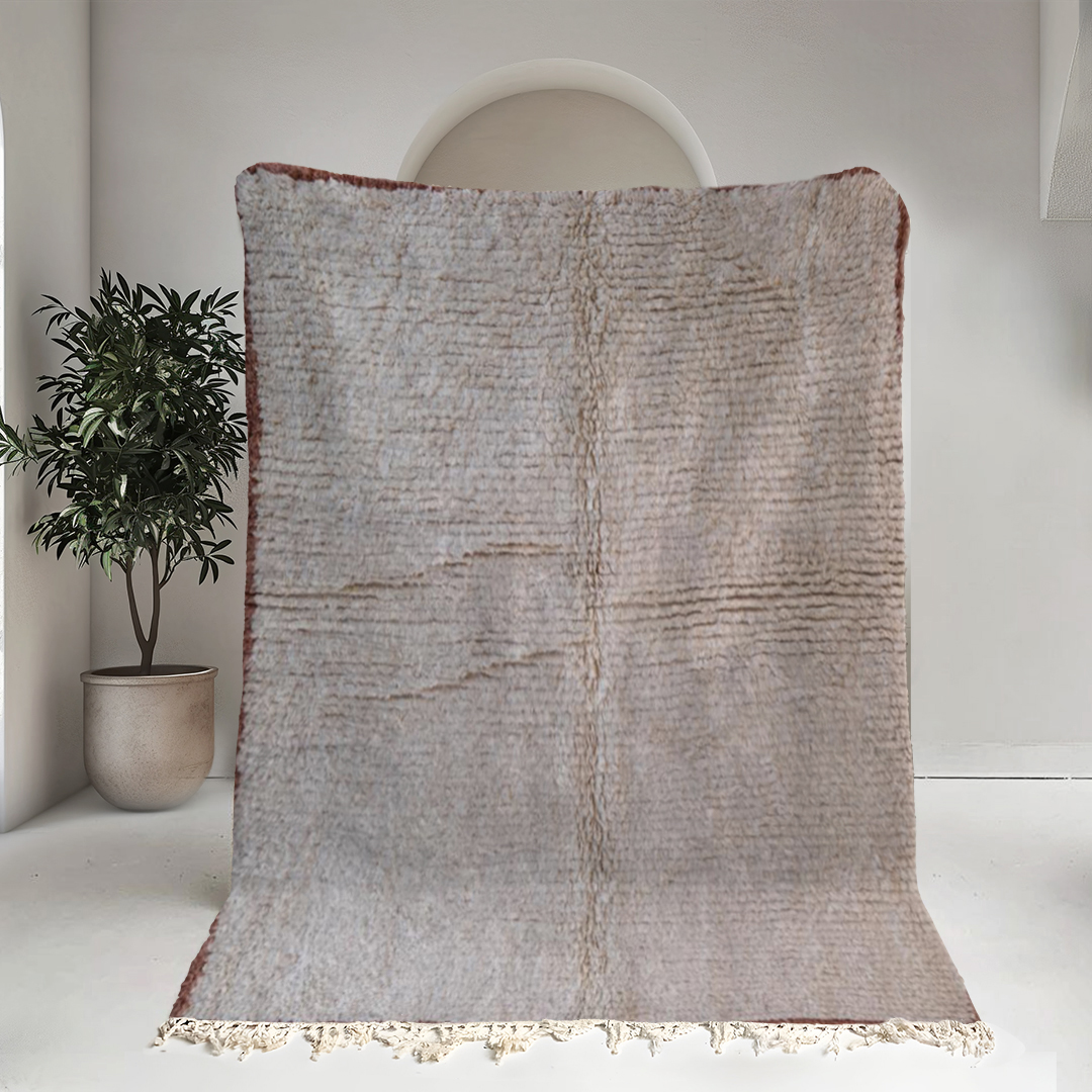 Moroccan custom rug from Beni Ourain, Wool and Thread, Off-white