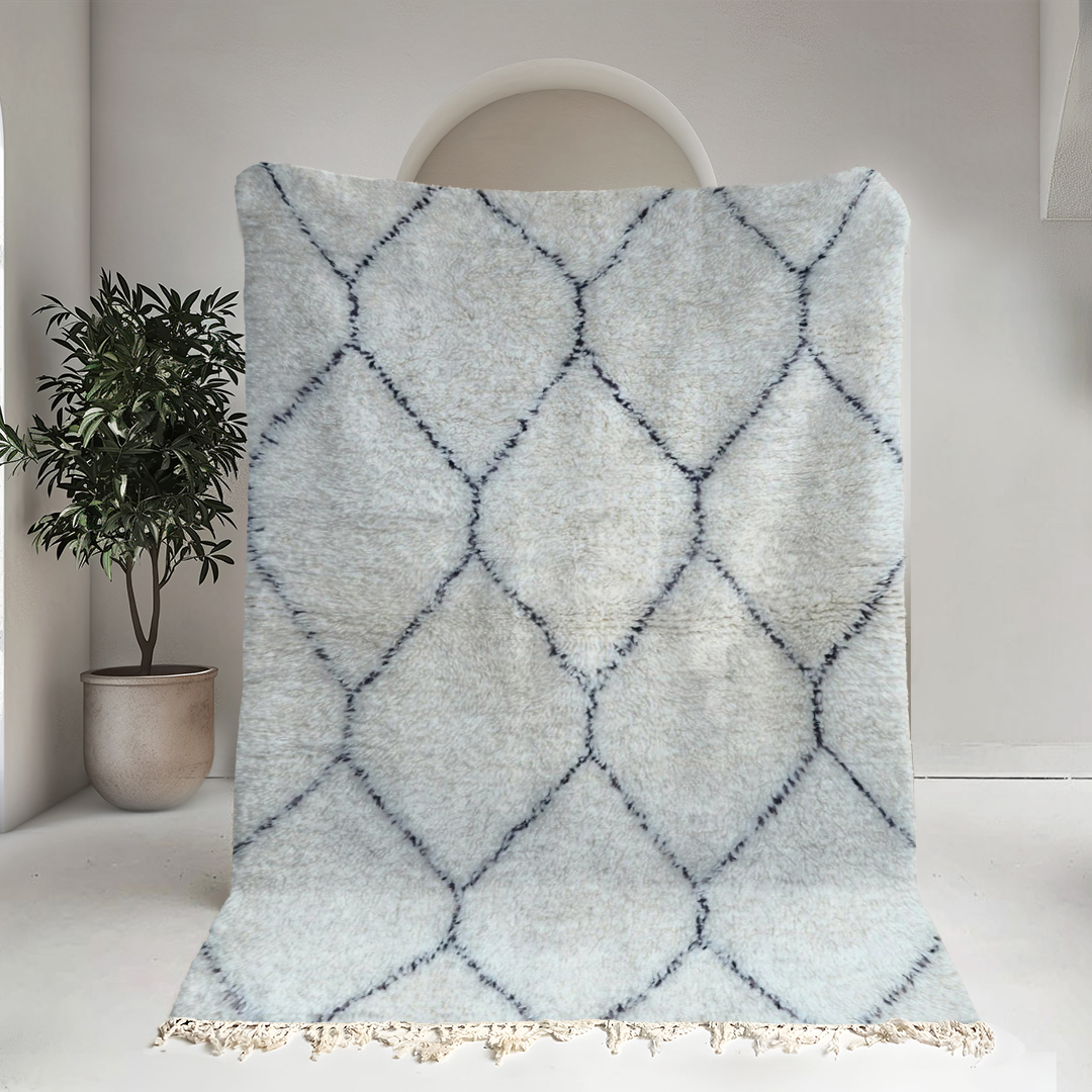 Moroccan custom rug from Beni Ourain, Wool, White