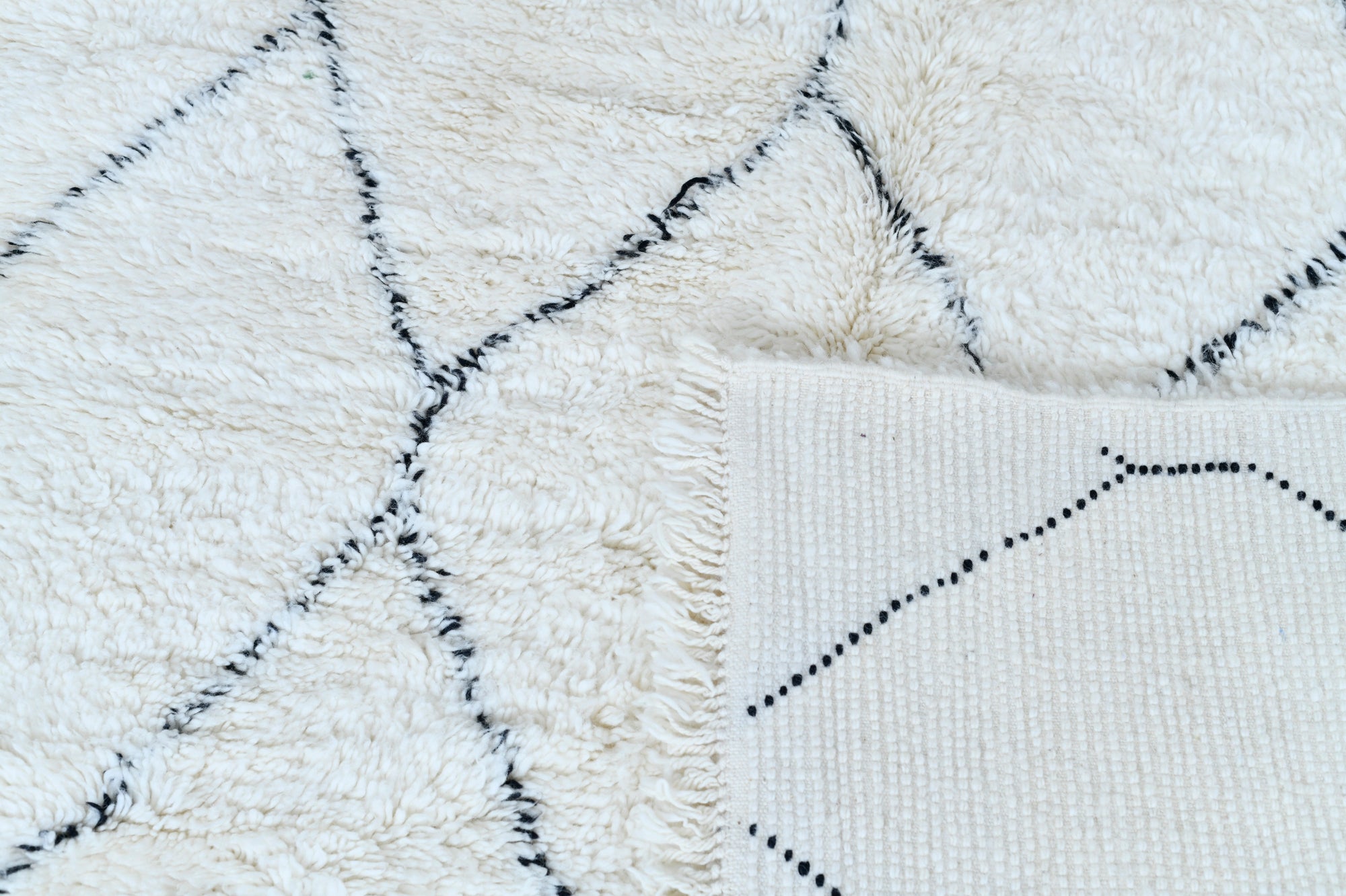 Moroccan custom rug from Beni Ourain, Wool and Thread, White