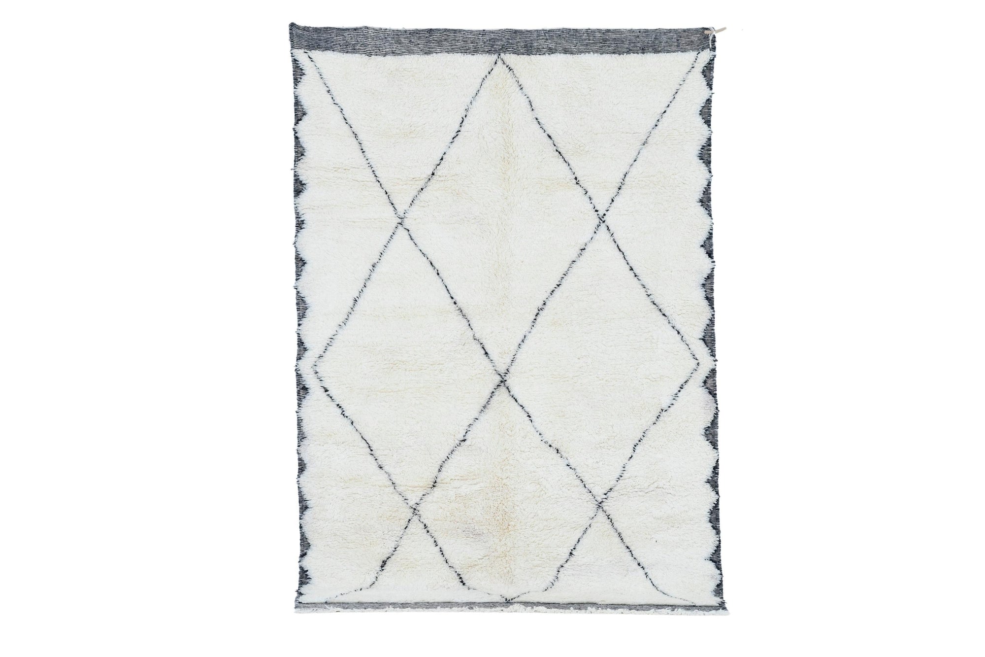 Moroccan custom rug from Beni Ourain, Wool and Thread, black and white
