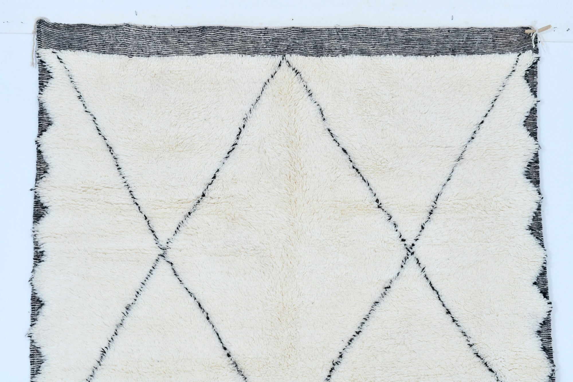 Moroccan custom rug from Beni Ourain, Wool and Thread, black and white
