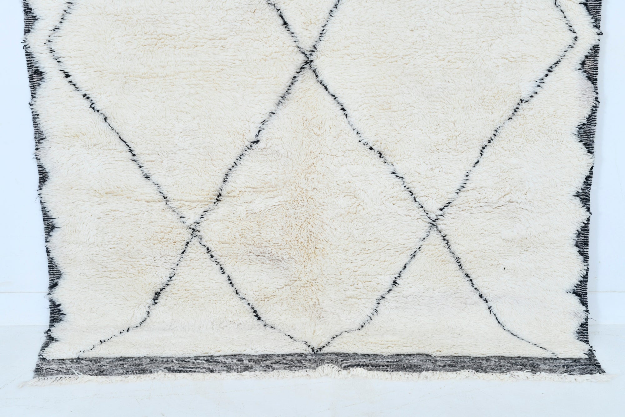Moroccan custom rug from Beni Ourain, Wool and Thread, black and white