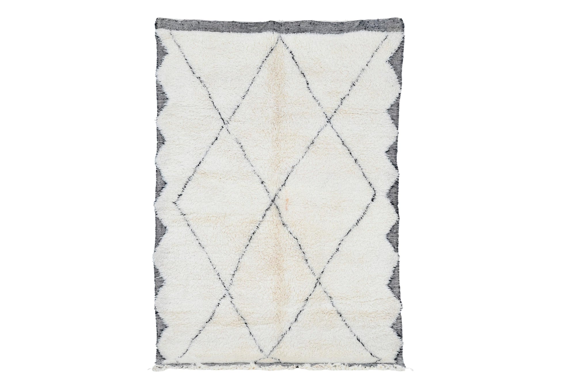 Moroccan custom rug from Beni Ourain, Wool and Thread, black and white