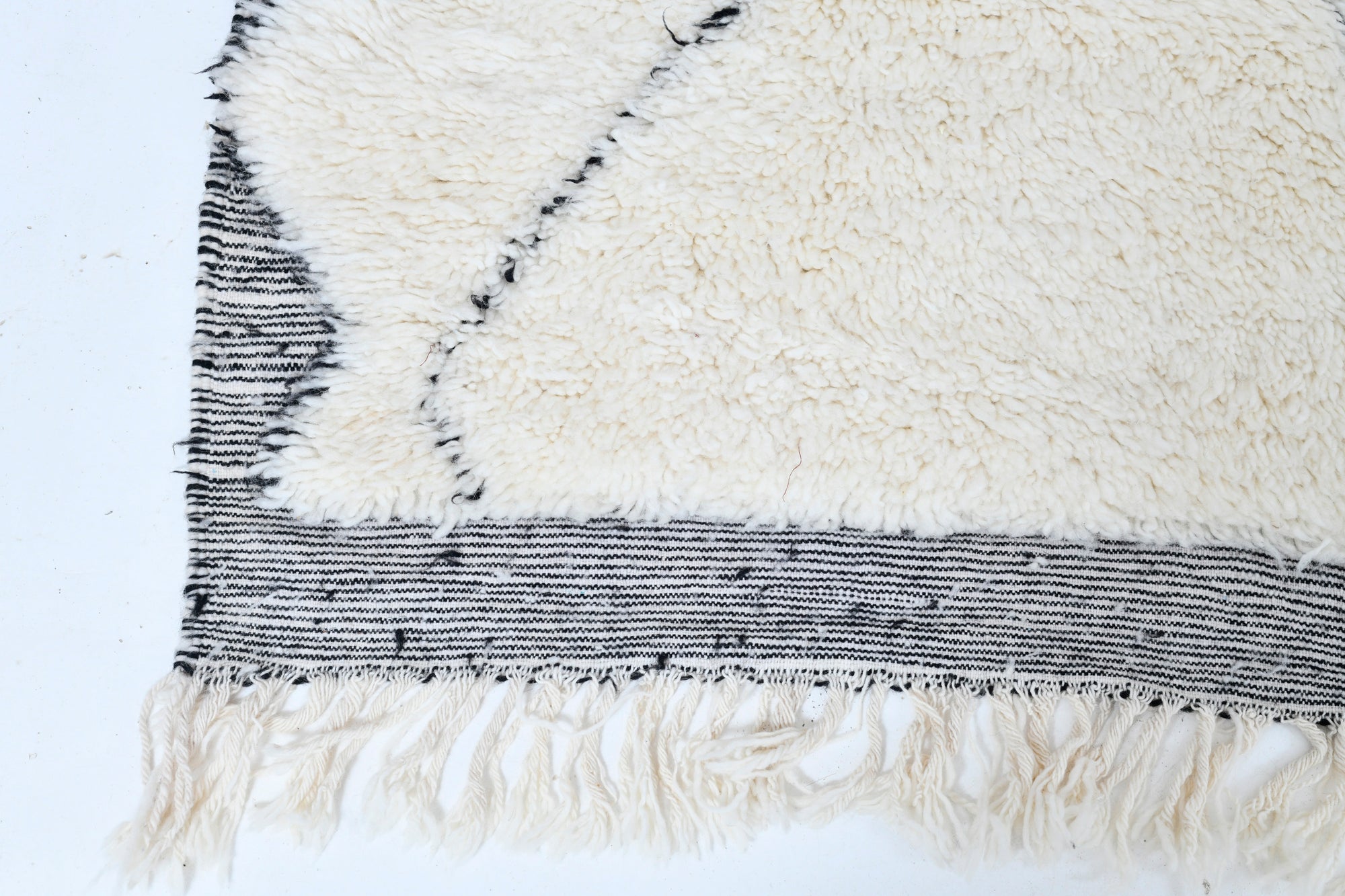Moroccan custom rug from Beni Ourain, Wool and Thread, black and white