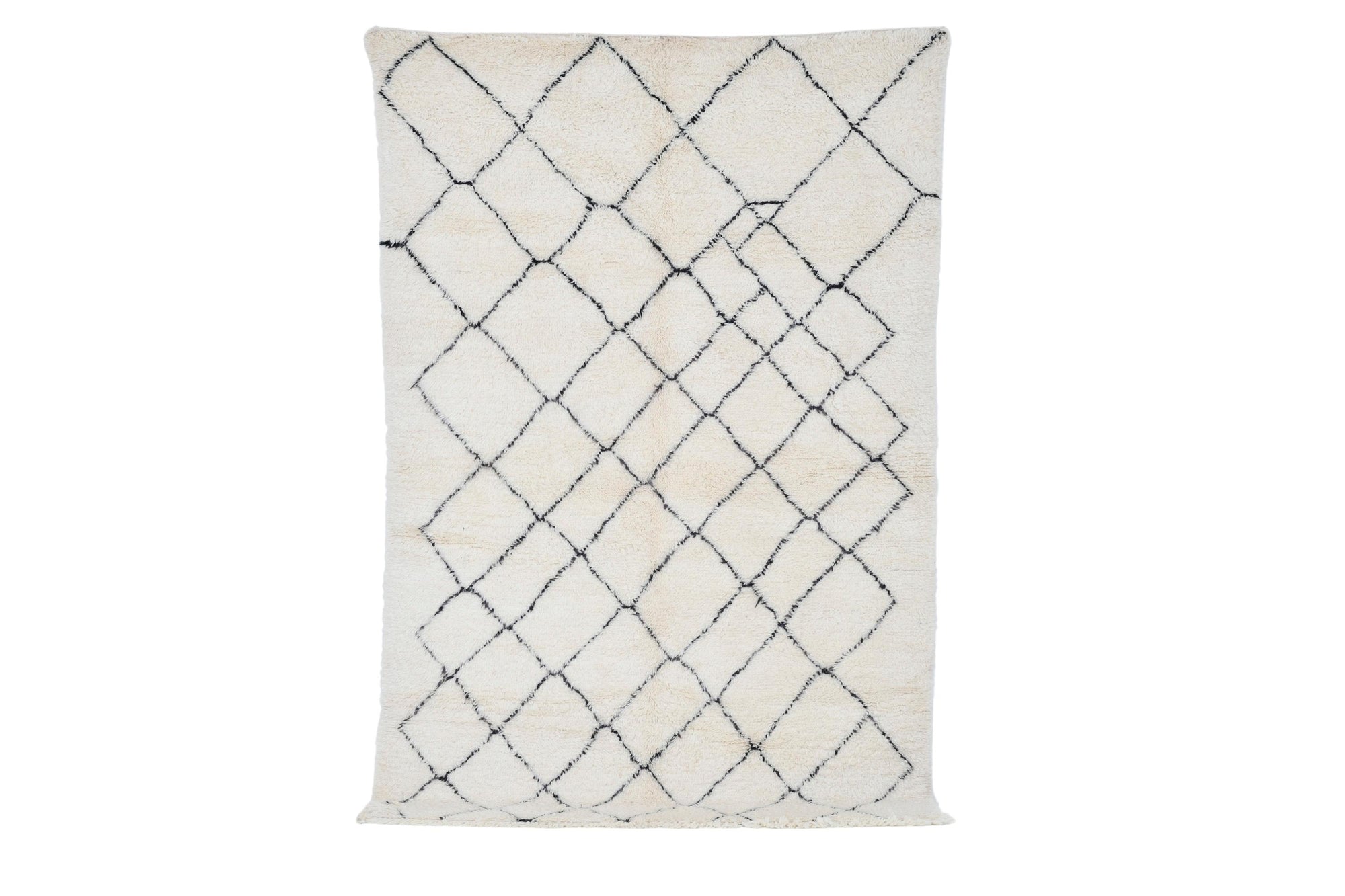 Moroccan custom rug from Beni Ourain, Wool and Thread, black and white