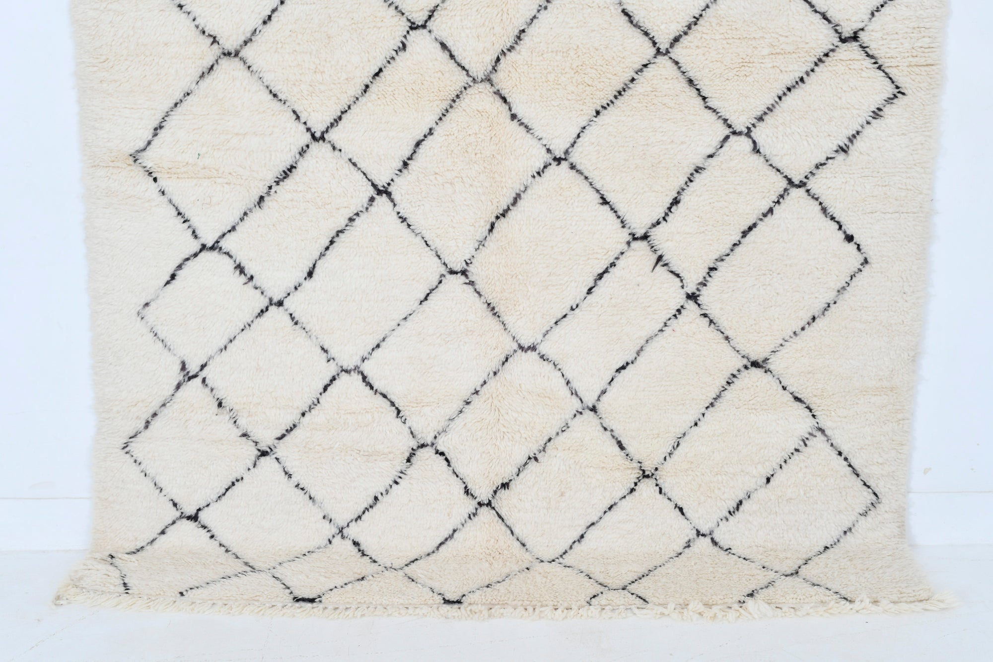 Moroccan custom rug from Beni Ourain, Wool and Thread, black and white