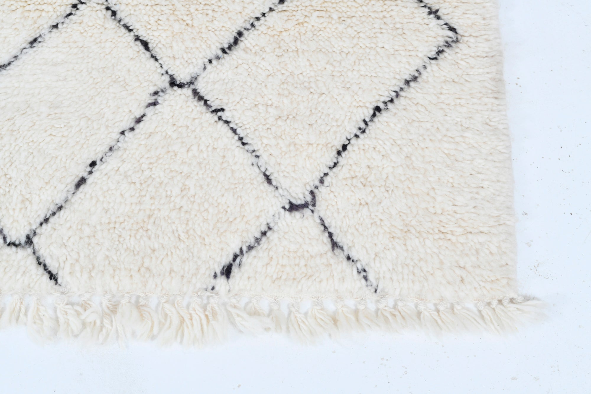 Moroccan custom rug from Beni Ourain, Wool and Thread, black and white