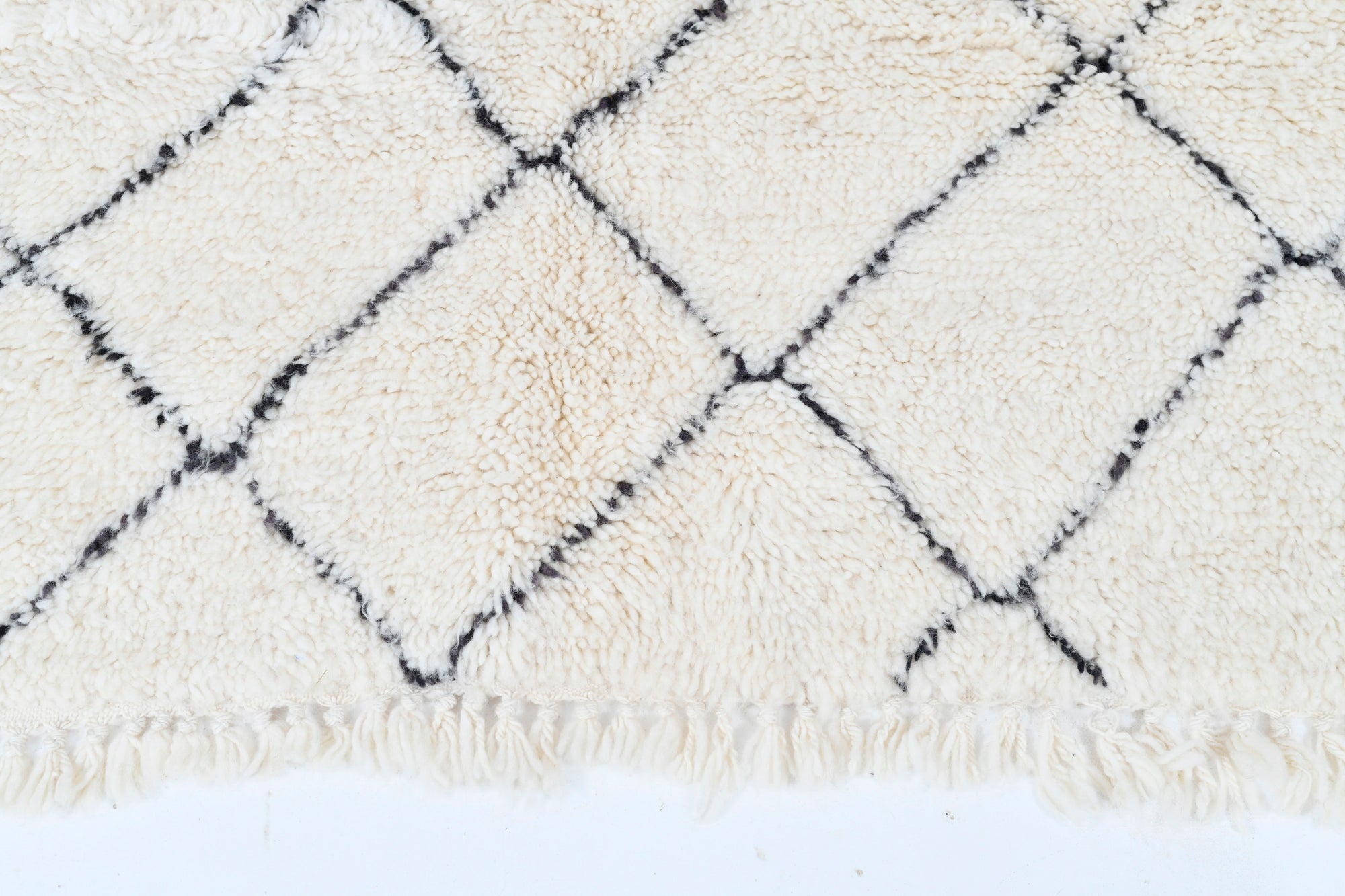 Moroccan custom rug from Beni Ourain, Wool and Thread, black and white