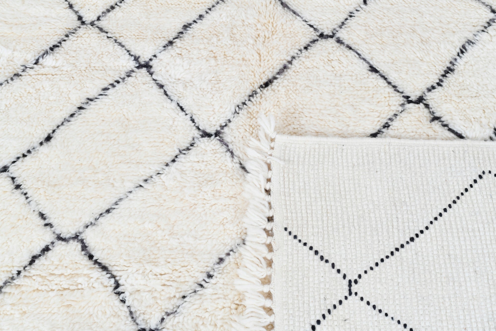 Moroccan custom rug from Beni Ourain, Wool and Thread, black and white