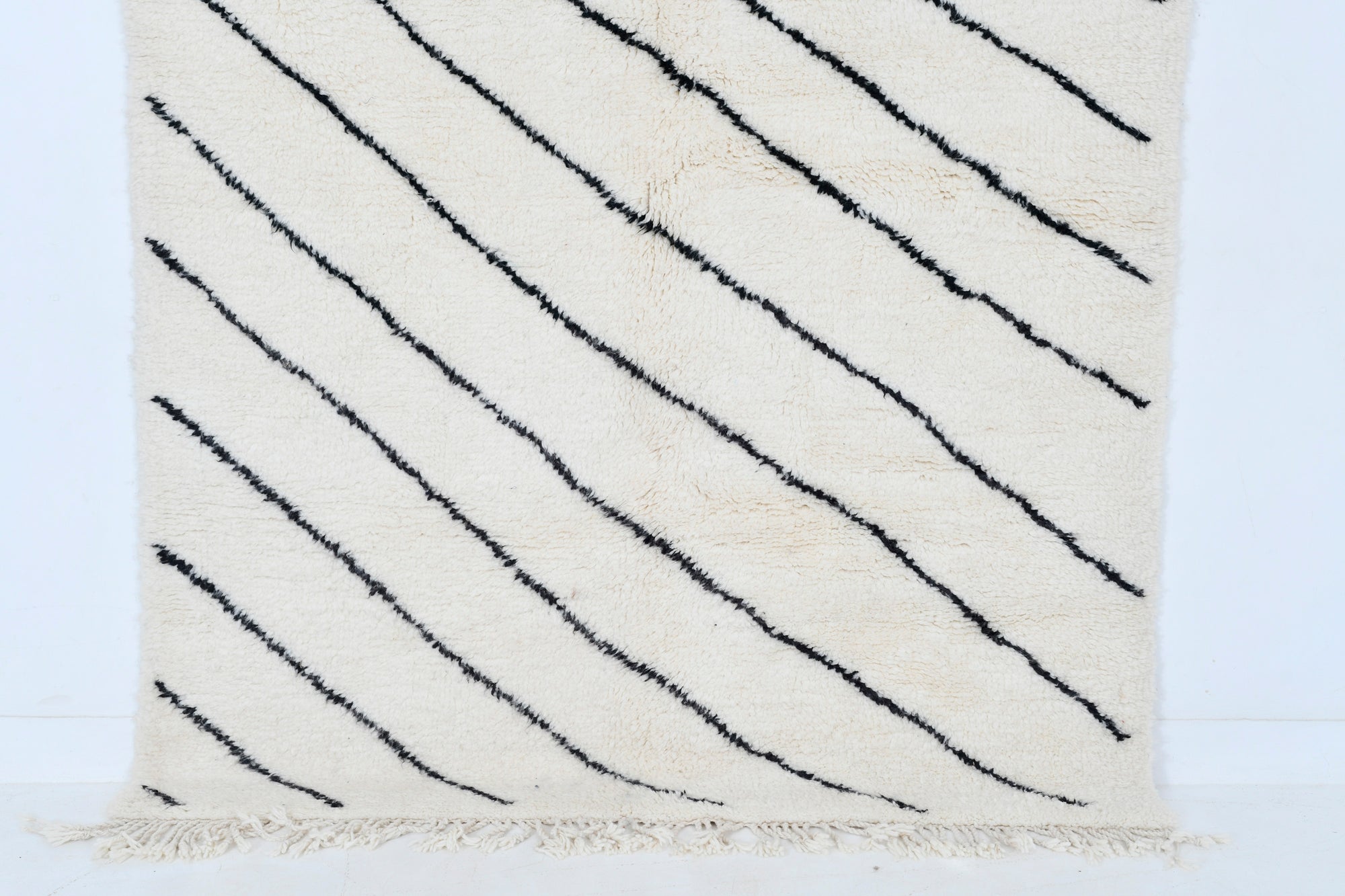 Moroccan custom rug from Beni Ourain, Wool and Thread, black and white