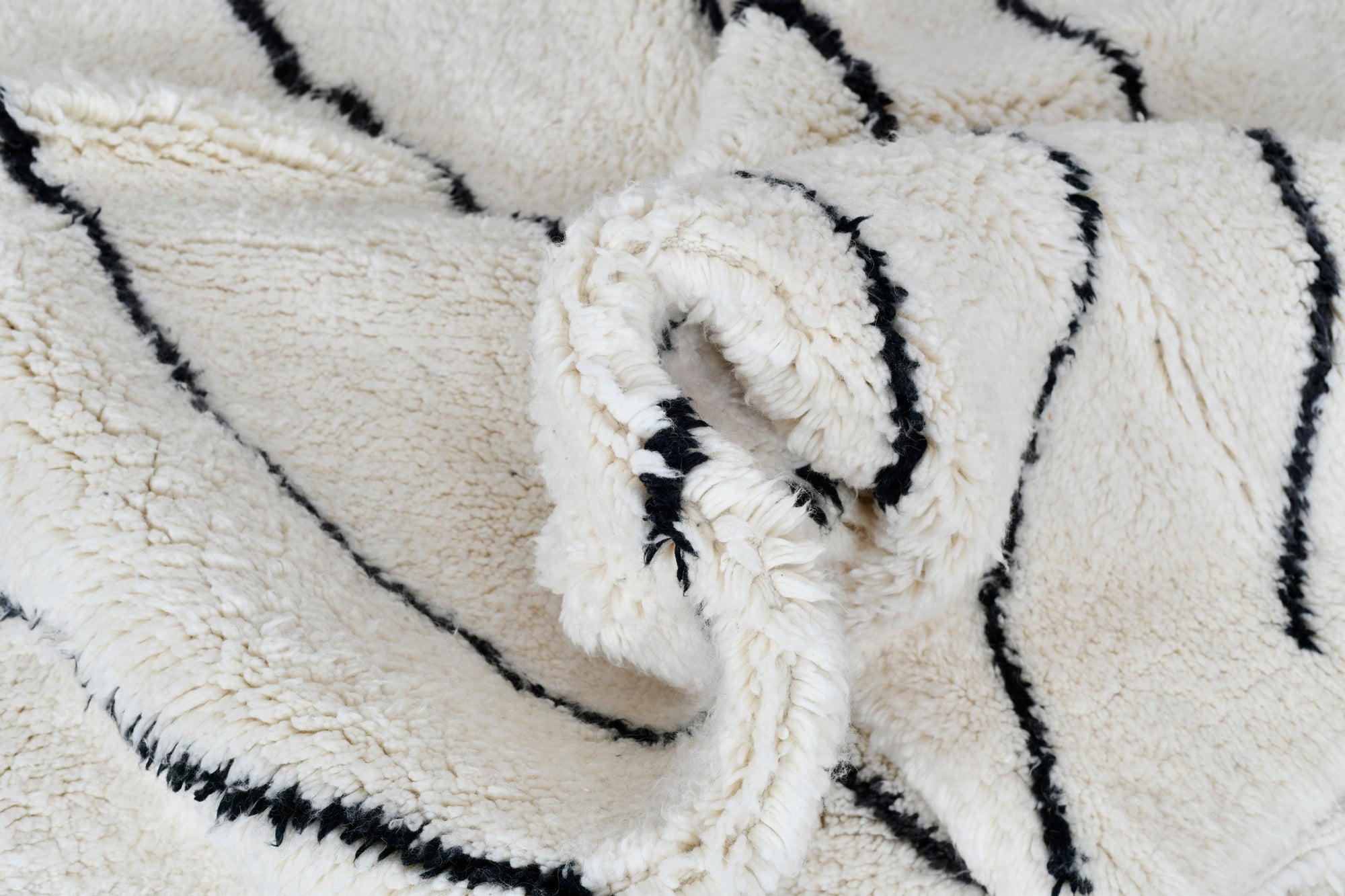 Moroccan custom rug from Beni Ourain, Wool and Thread, black and white