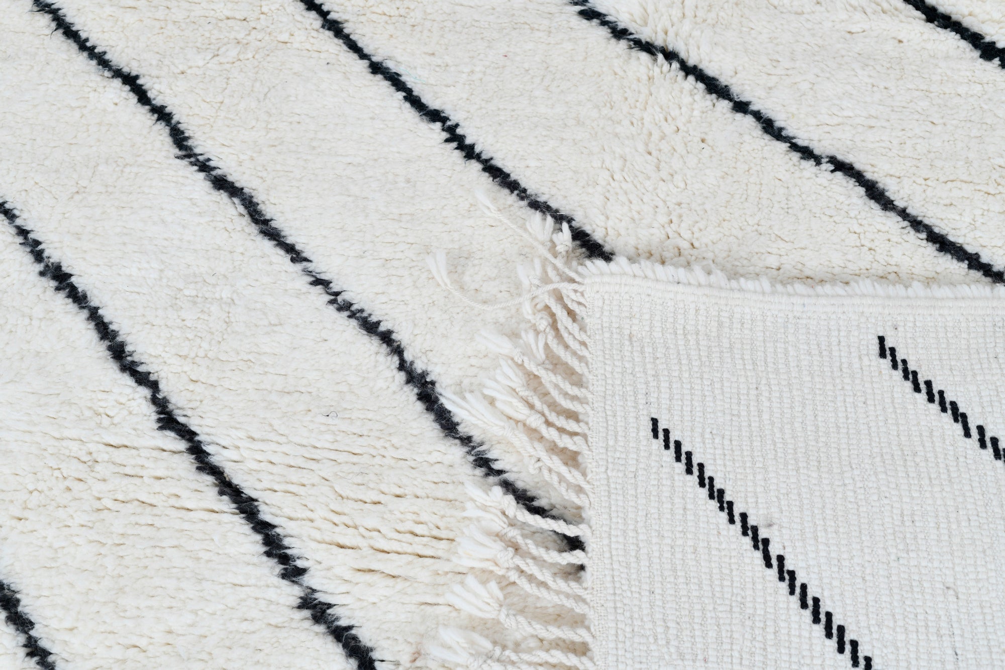Moroccan custom rug from Beni Ourain, Wool and Thread, black and white