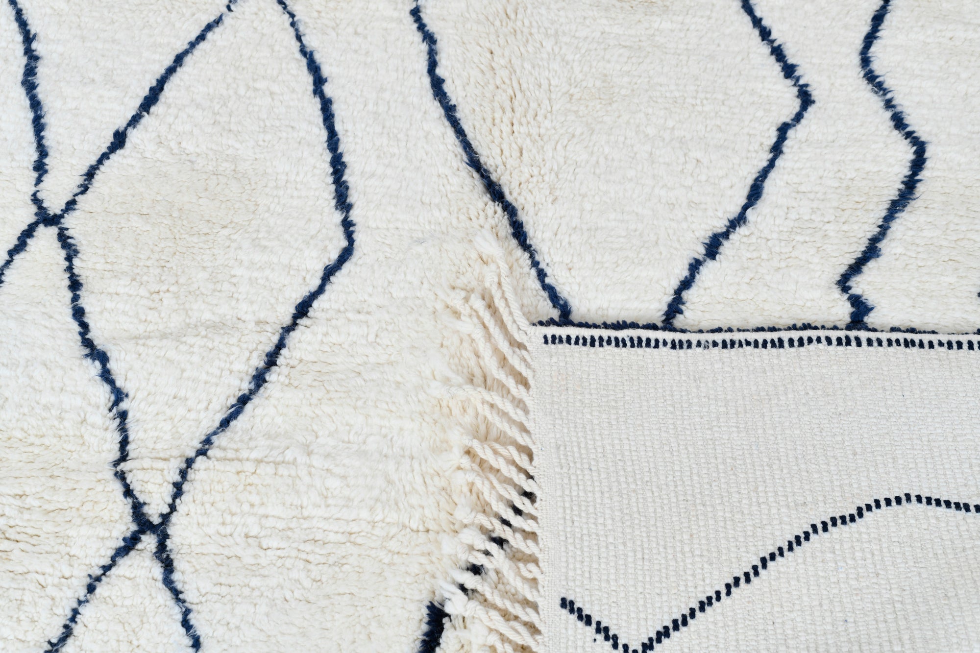 Moroccan custom rug from Beni Ourain, Wool and Thread, White