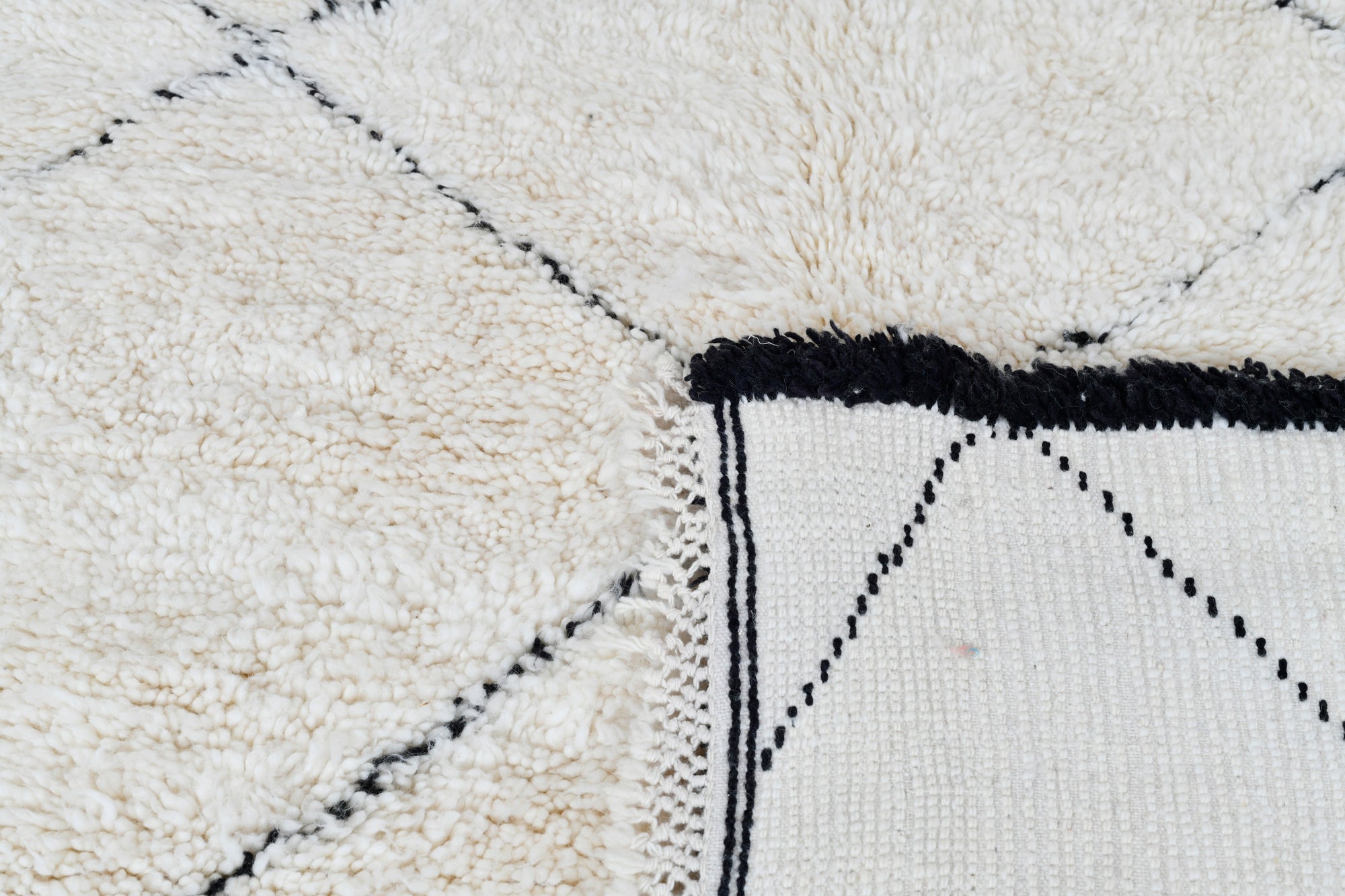 Moroccan custom rug from Beni Ourain, Wool and Thread, White