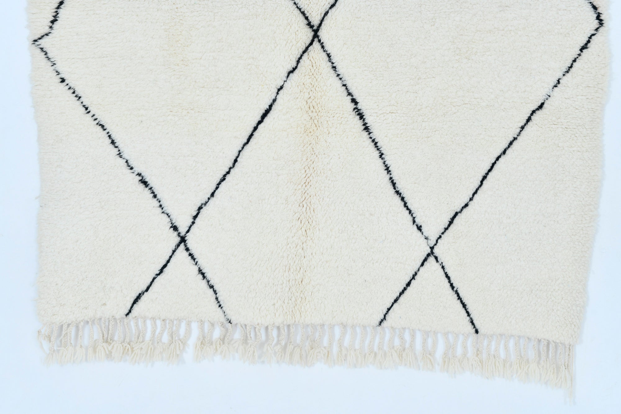 Moroccan custom rug from Beni Ourain, Wool and Thread, black and white