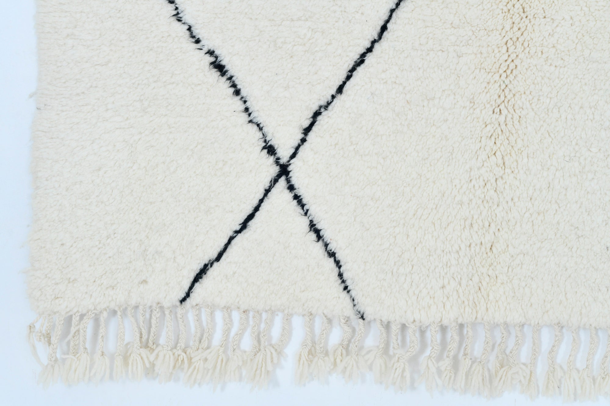 Moroccan custom rug from Beni Ourain, Wool and Thread, black and white