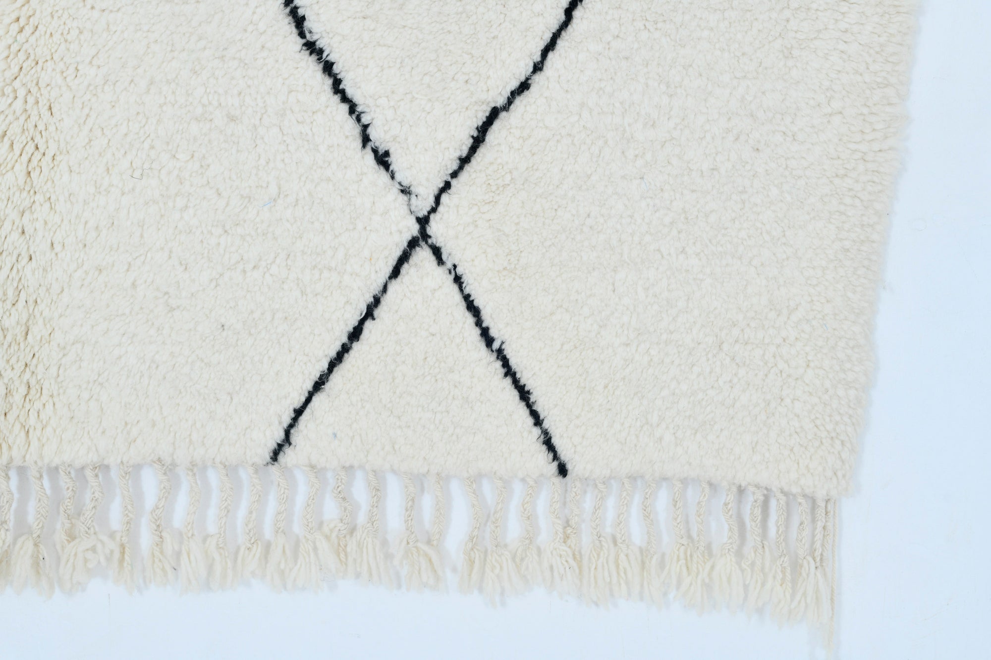 Moroccan custom rug from Beni Ourain, Wool and Thread, black and white