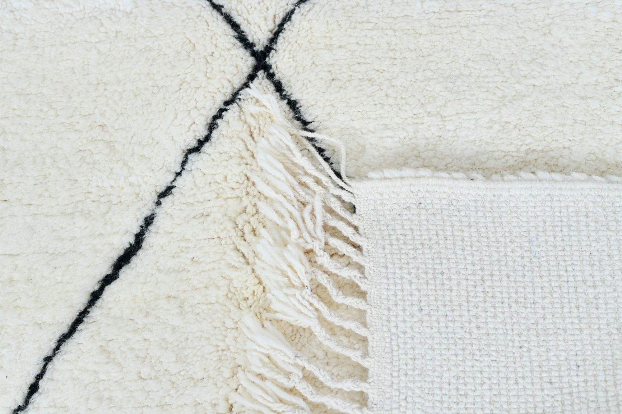 Moroccan custom rug from Beni Ourain, Wool and Thread, black and white