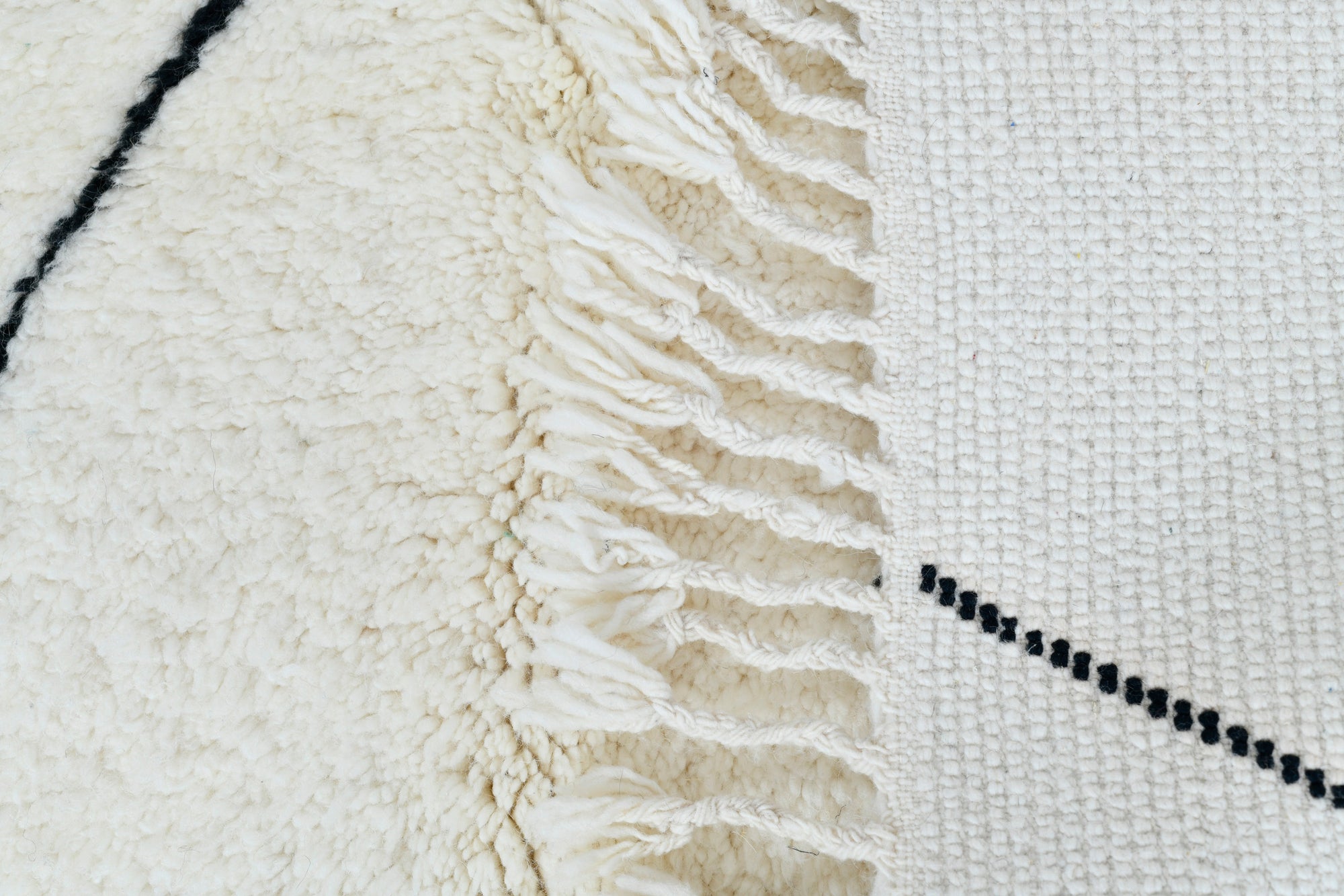 Moroccan custom rug from Beni Ourain, Wool and Thread, black and white