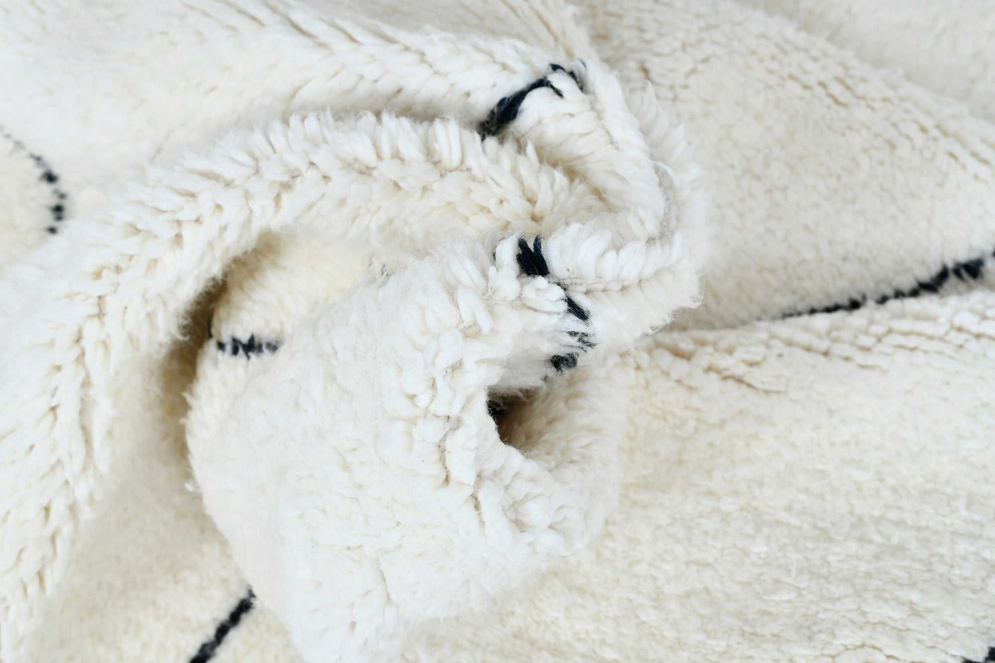 Moroccan custom rug from Beni Ourain, Wool and Thread, black and white