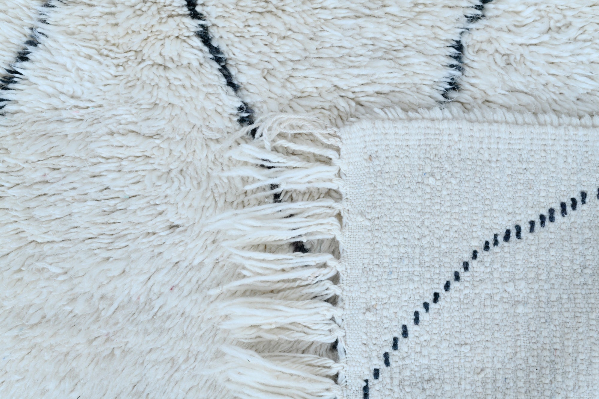 Moroccan custom rug from Beni Ourain, Wool and Thread, White