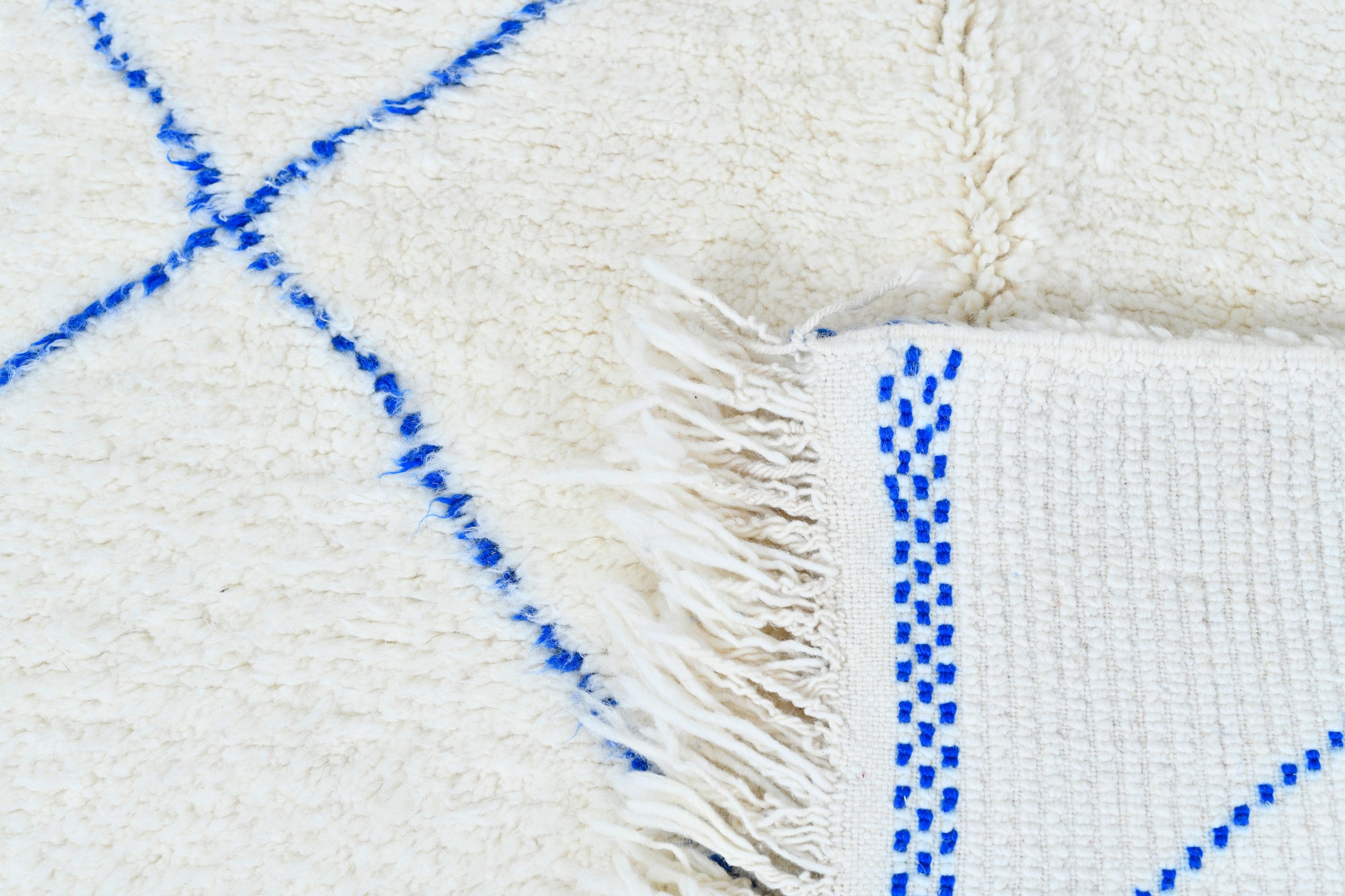 Moroccan custom rug from Beni Ourain, Wool and Thread, White