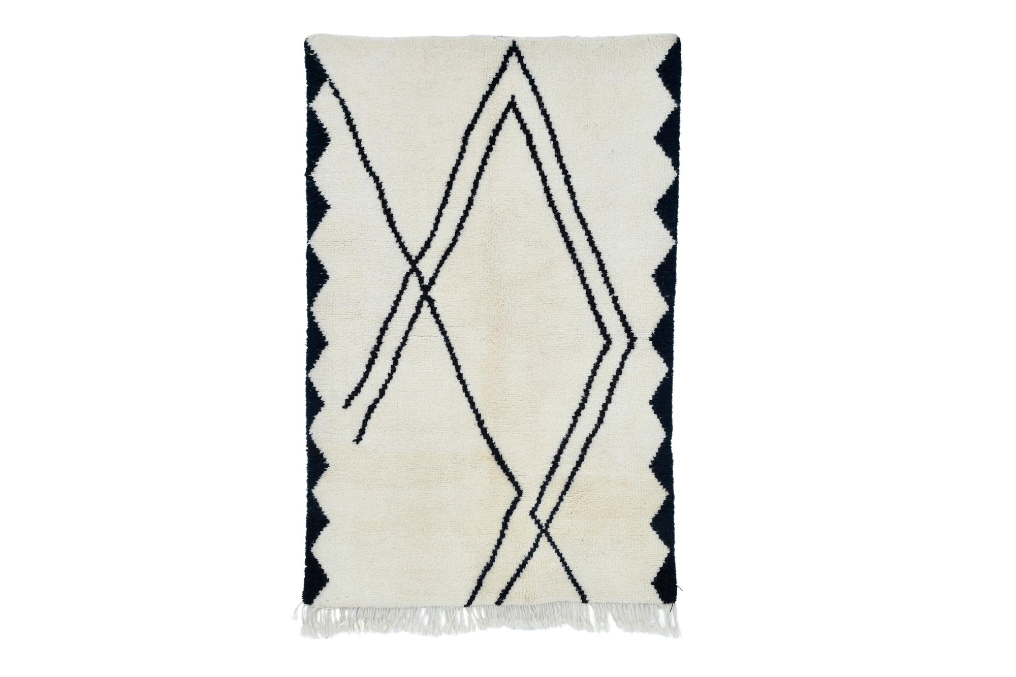 Moroccan custom rug from Beni Ourain, Wool and Thread, black and white