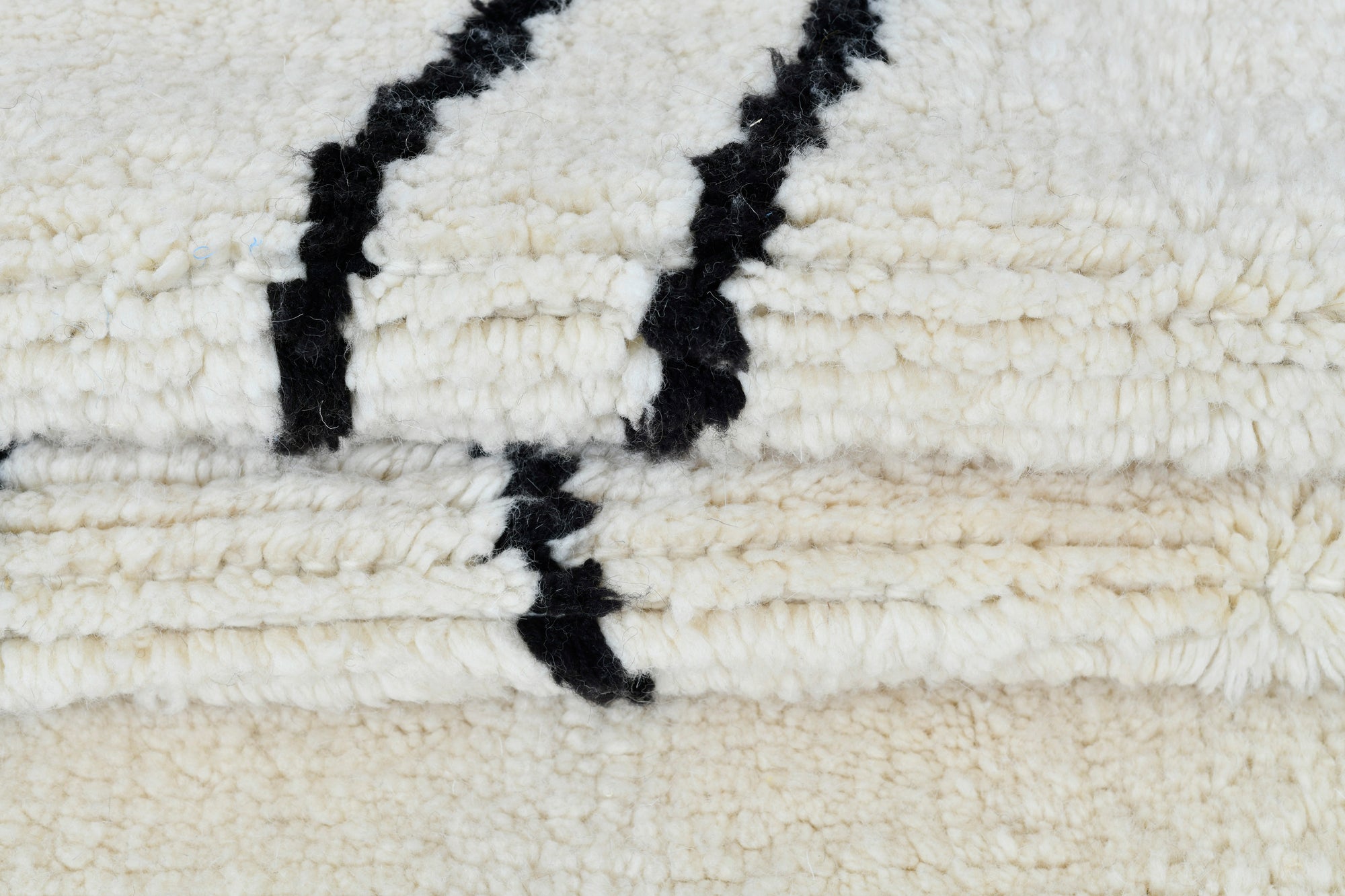 Moroccan custom rug from Beni Ourain, Wool and Thread, black and white
