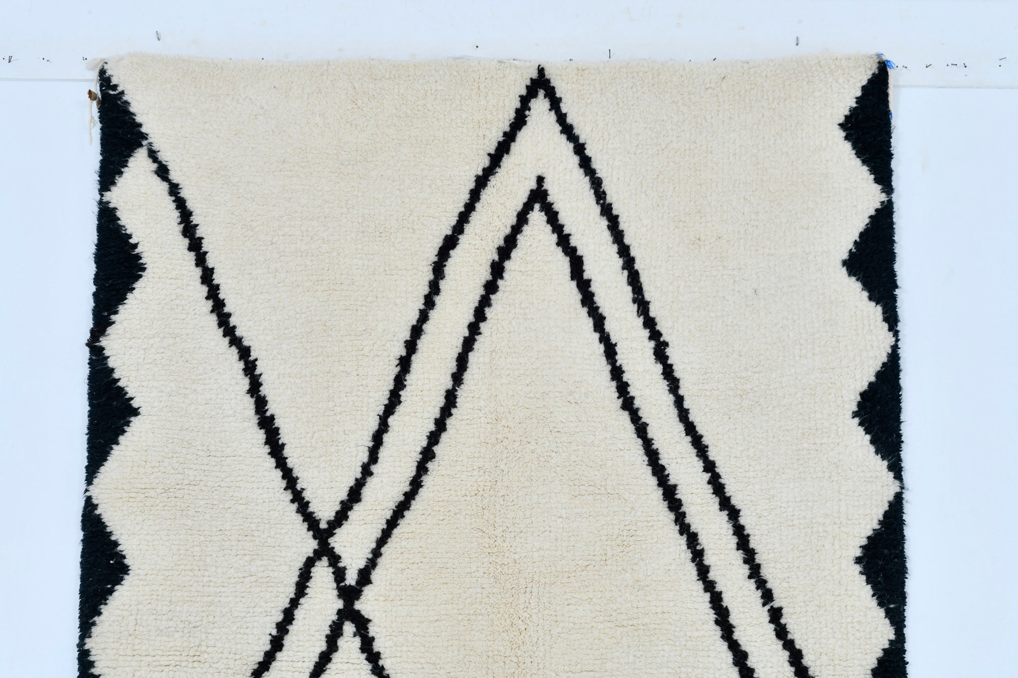 Moroccan custom rug from Beni Ourain, Wool and Thread, black and white
