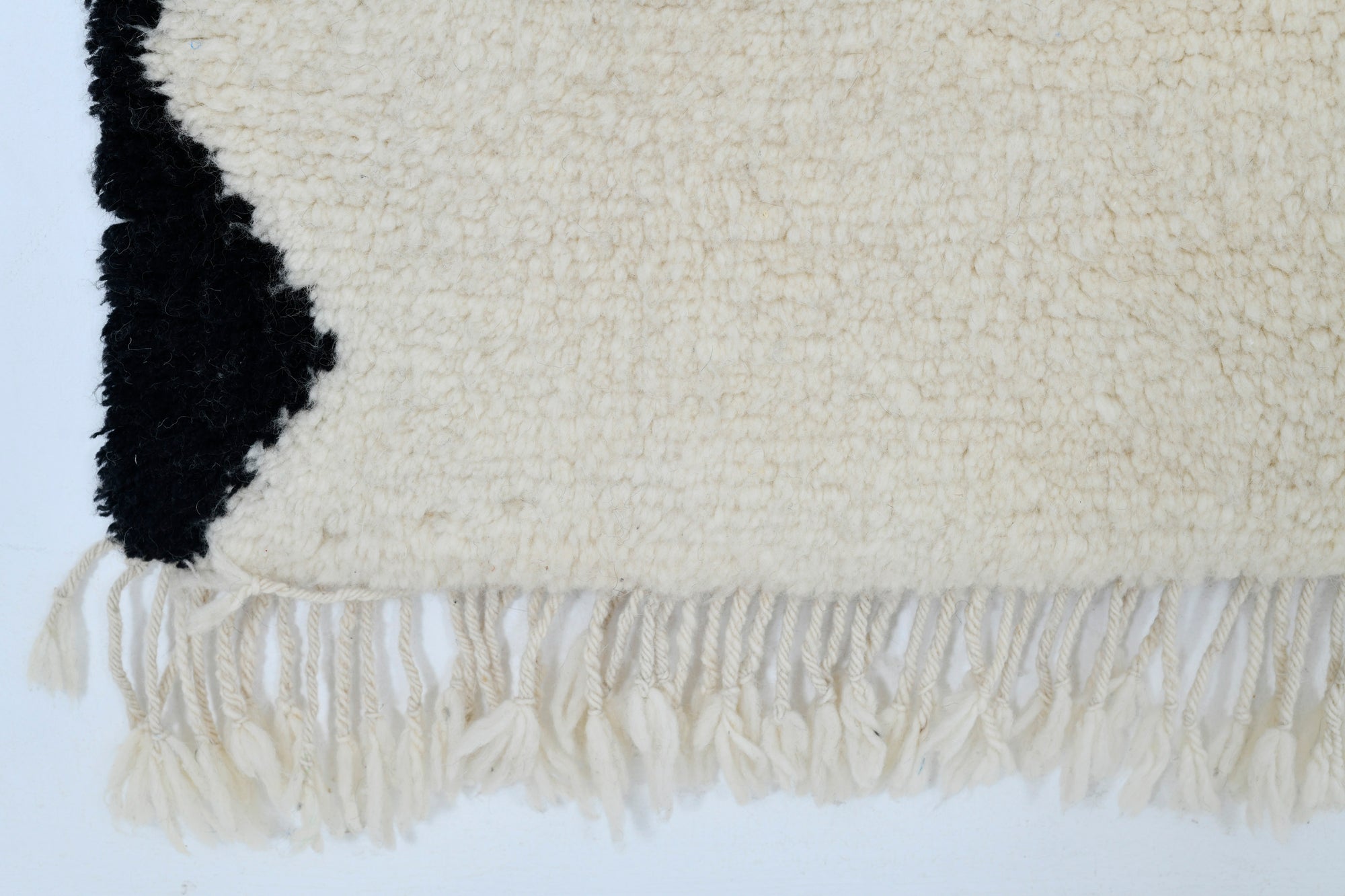 Moroccan custom rug from Beni Ourain, Wool and Thread, black and white