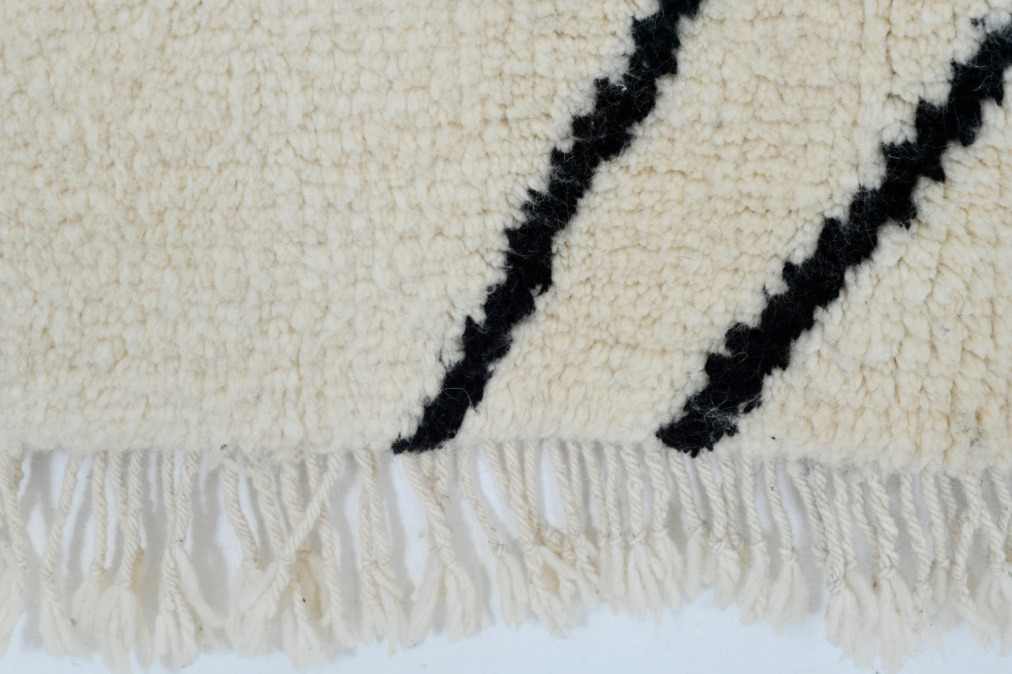 Moroccan custom rug from Beni Ourain, Wool and Thread, black and white