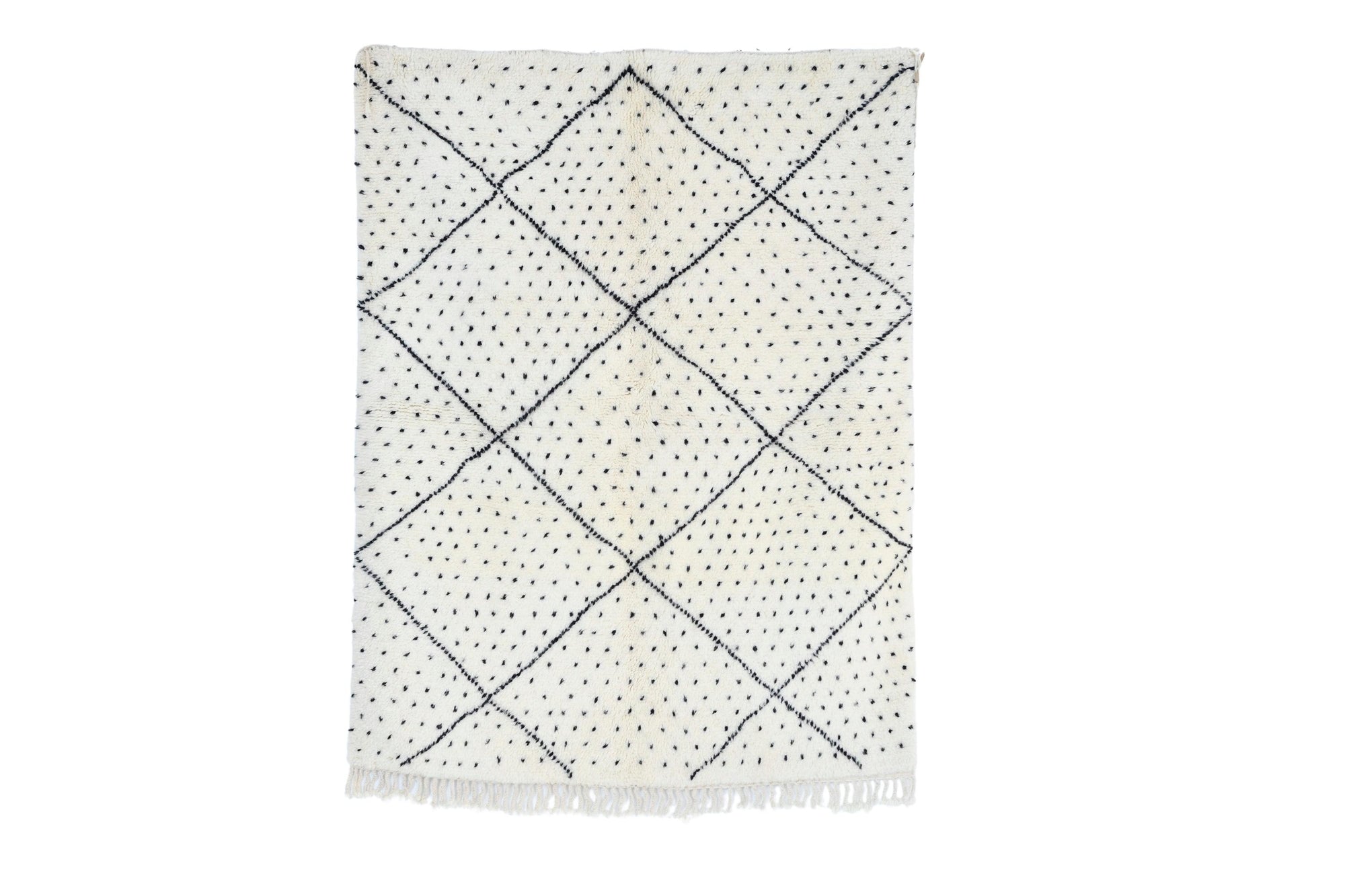 Moroccan custom rug from Beni Ourain, Wool and Thread, black and white
