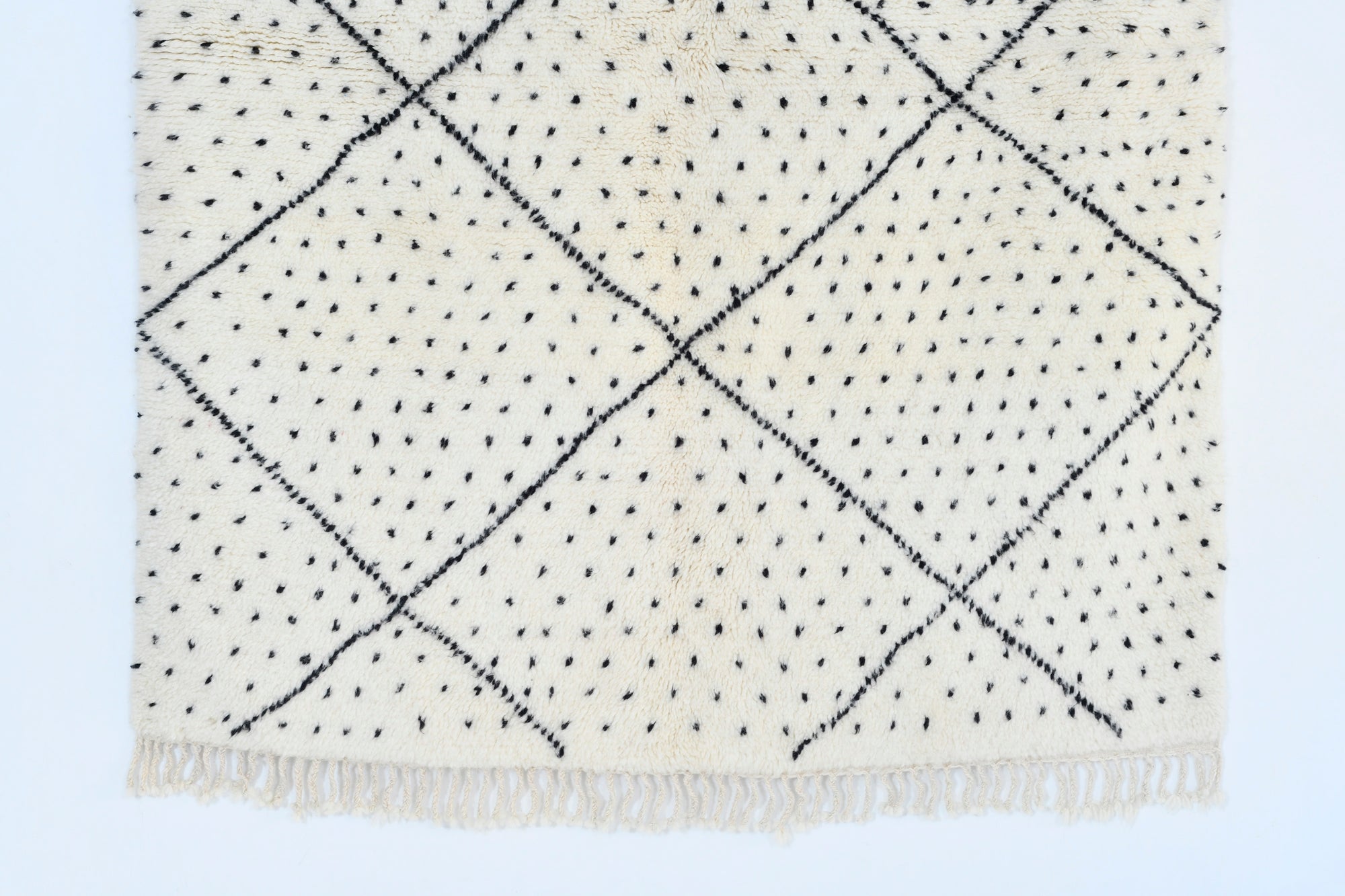 Moroccan custom rug from Beni Ourain, Wool and Thread, black and white
