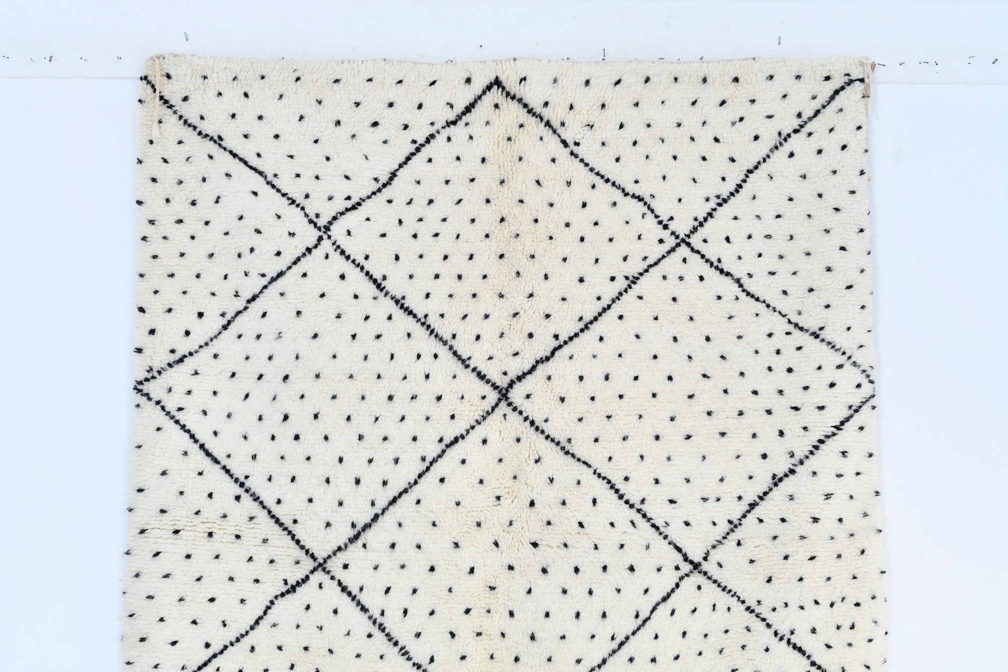 Moroccan custom rug from Beni Ourain, Wool and Thread, black and white