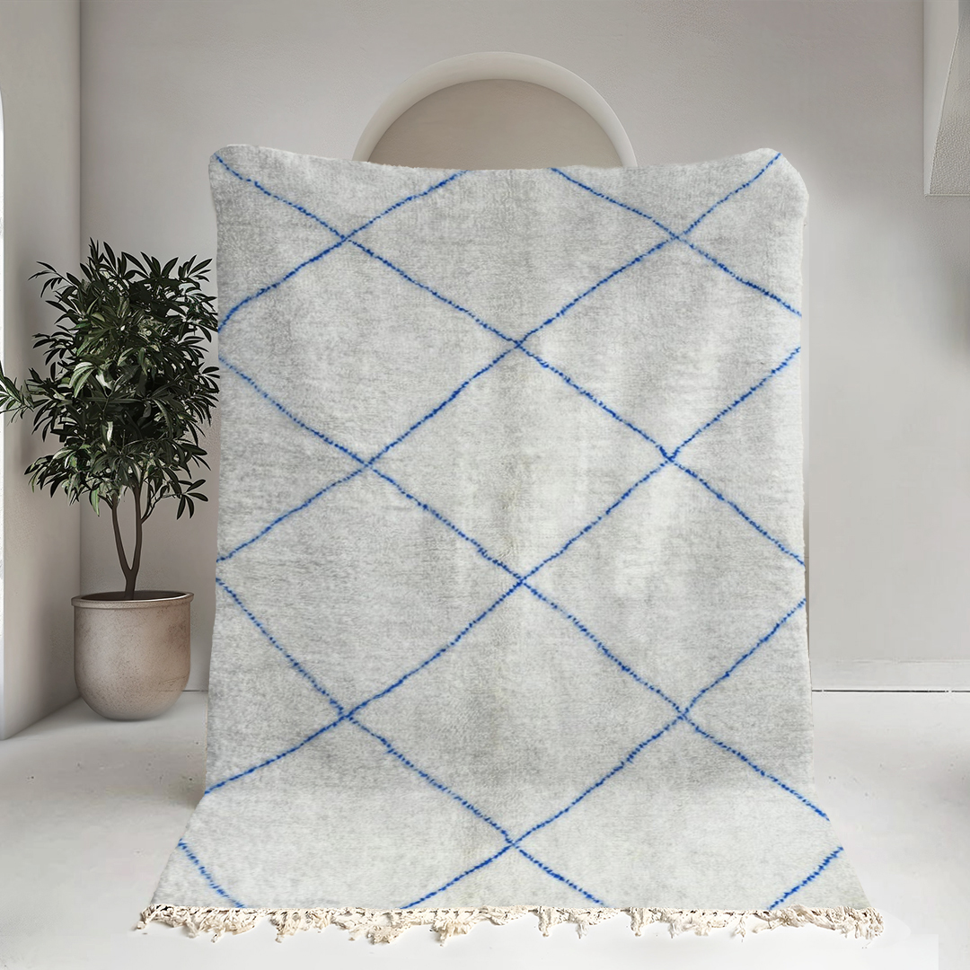 Moroccan custom rug from Beni Ourain, Wool and Thread, White