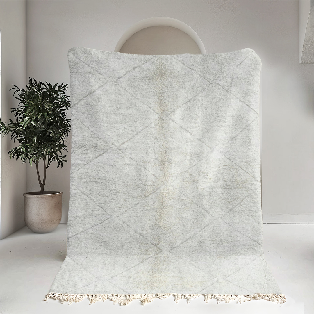 Moroccan custom rug from Beni Ourain, Wool and Thread, White