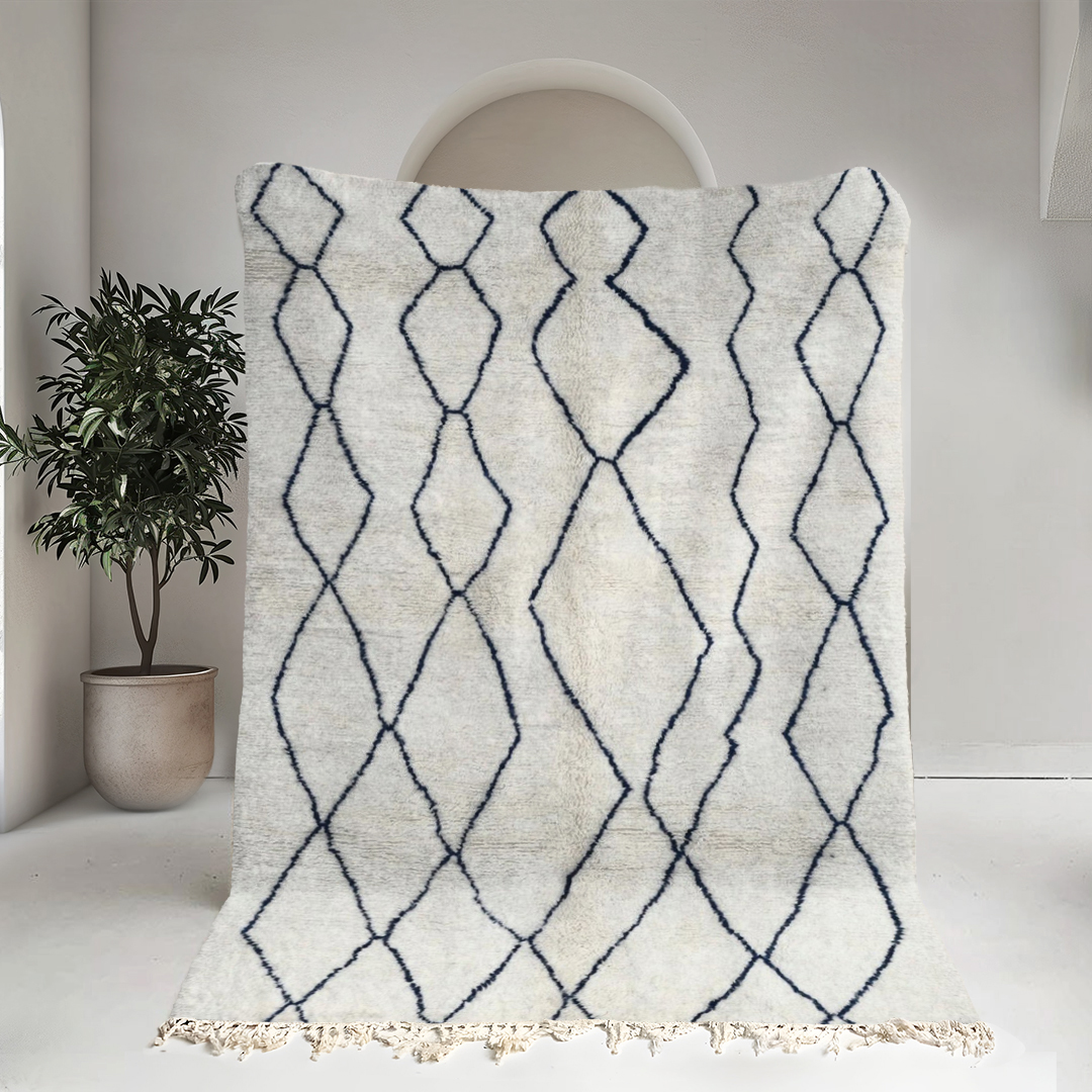 Moroccan custom rug from Beni Ourain, Wool and Thread, White
