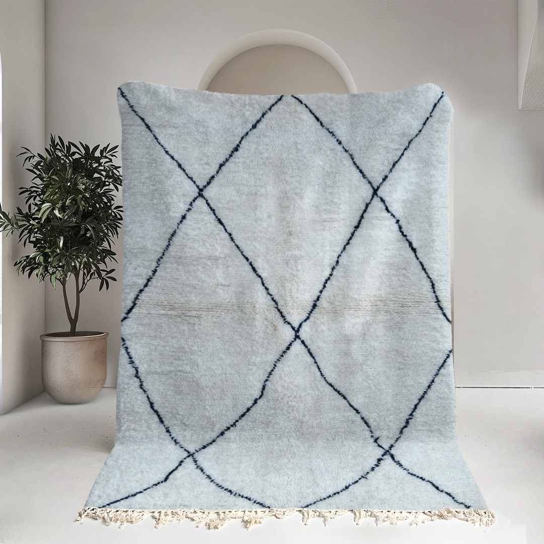 Moroccan custom rug from Beni Ourain, Wool, black and white