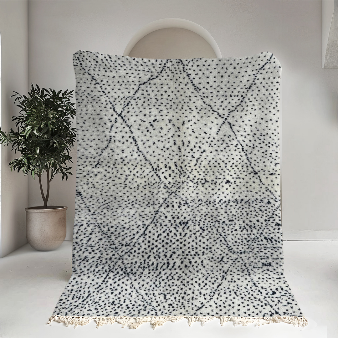 Moroccan custom rug from Beni Ourain, Wool, black and white
