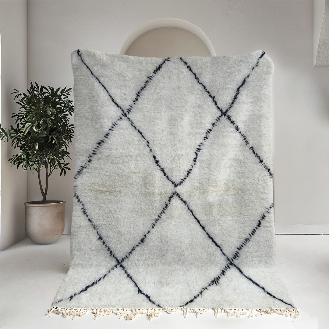 Moroccan custom rug from Beni Ourain, Wool, White