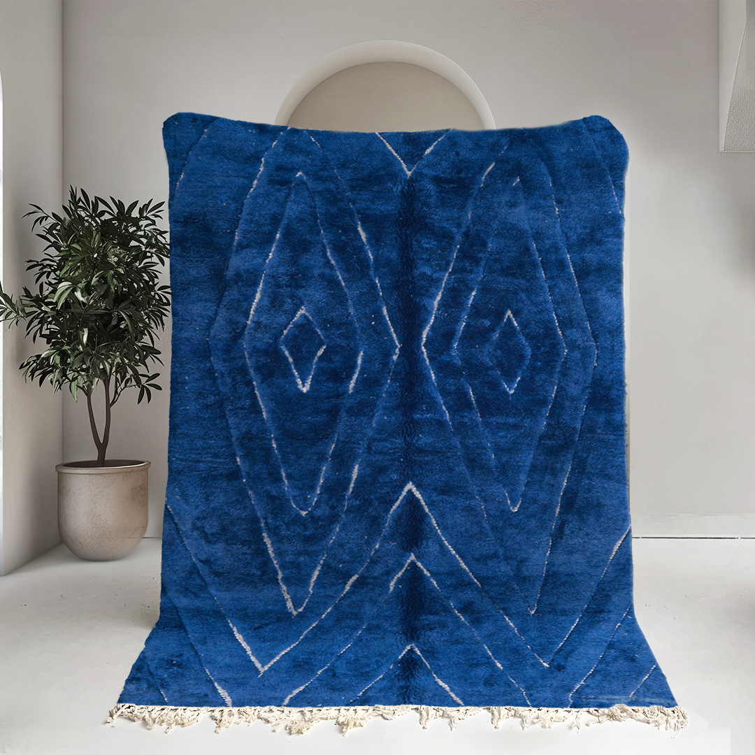 Moroccan custom rug from Beni Ourain, Wool and Thread, Blue