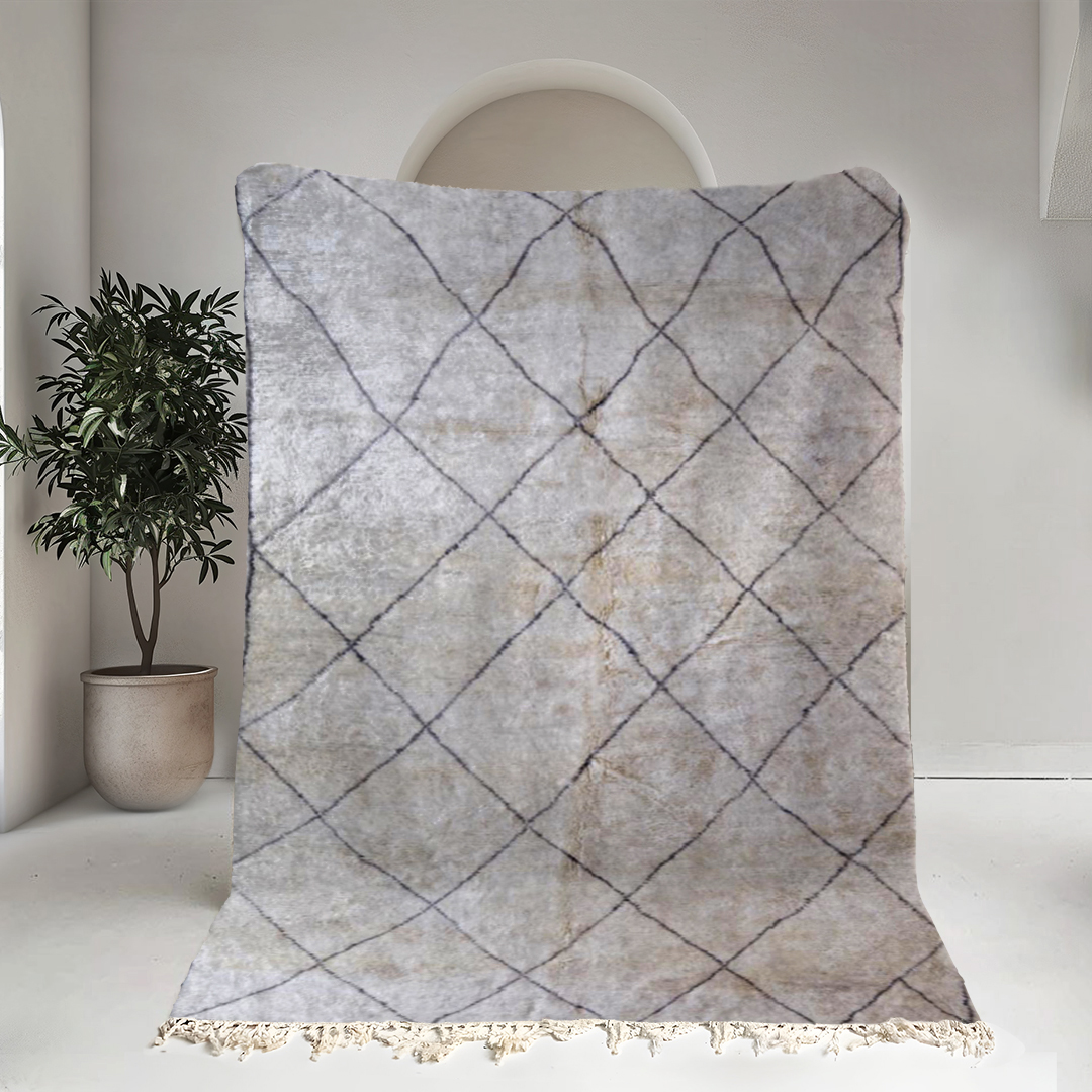 Moroccan custom rug from Beni Ourain, Wool and Thread, black and white