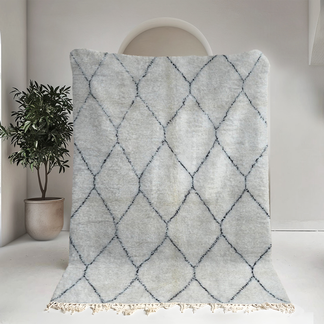 Moroccan custom rug from Beni Ourain, Wool and Thread, White