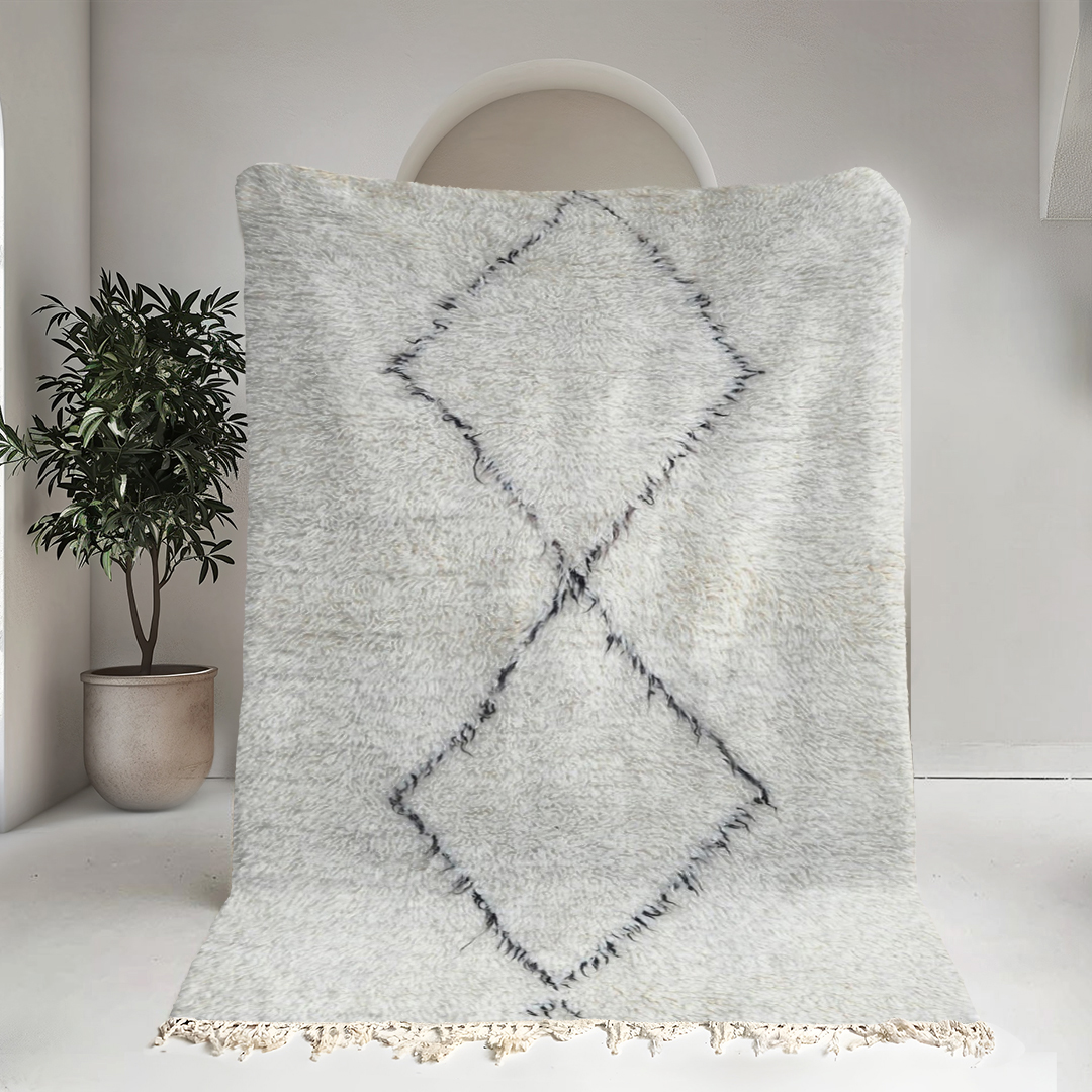 Moroccan custom rug from Beni Ourain, Wool, black and white