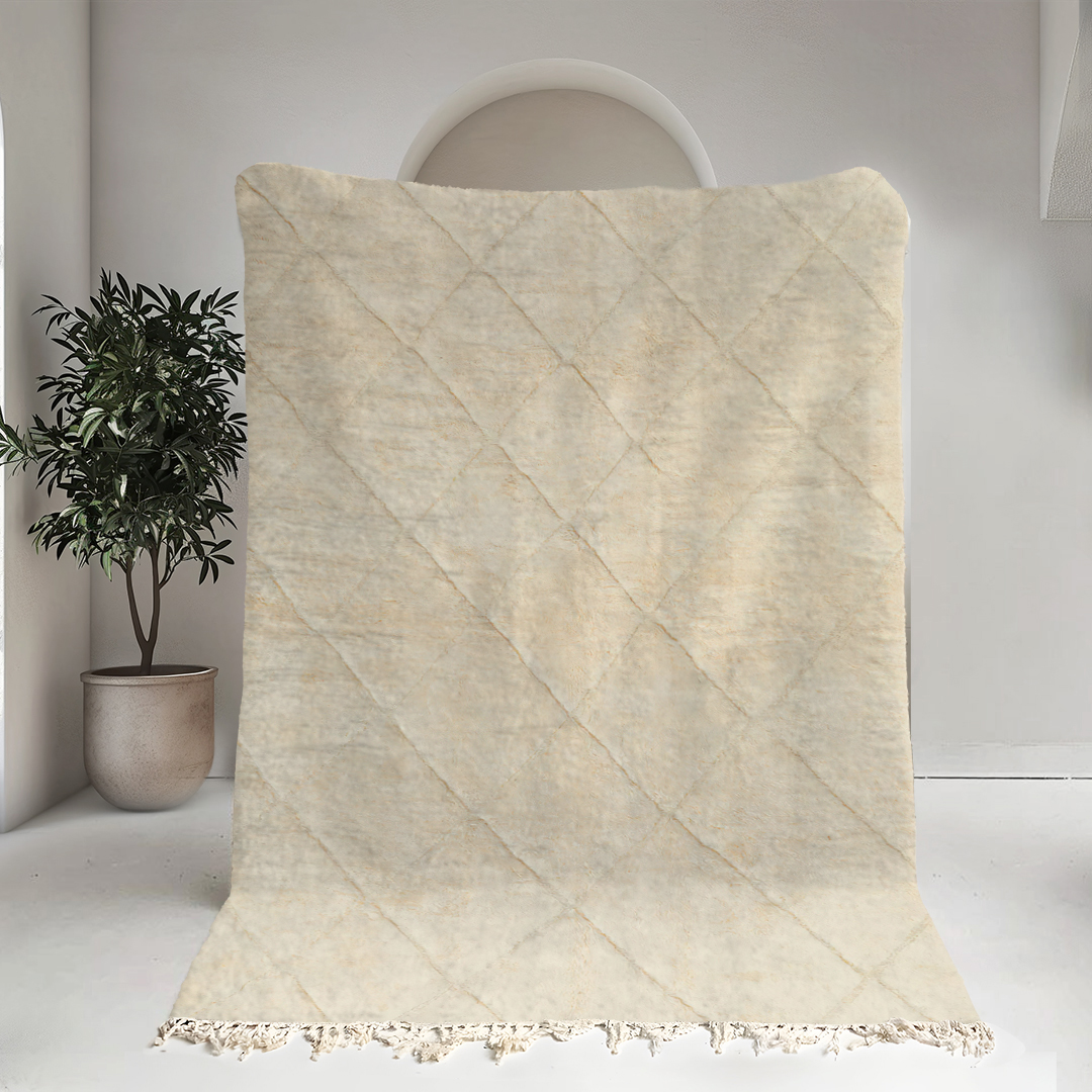 Moroccan custom rug from Beni Ourain, Wool and Thread, White