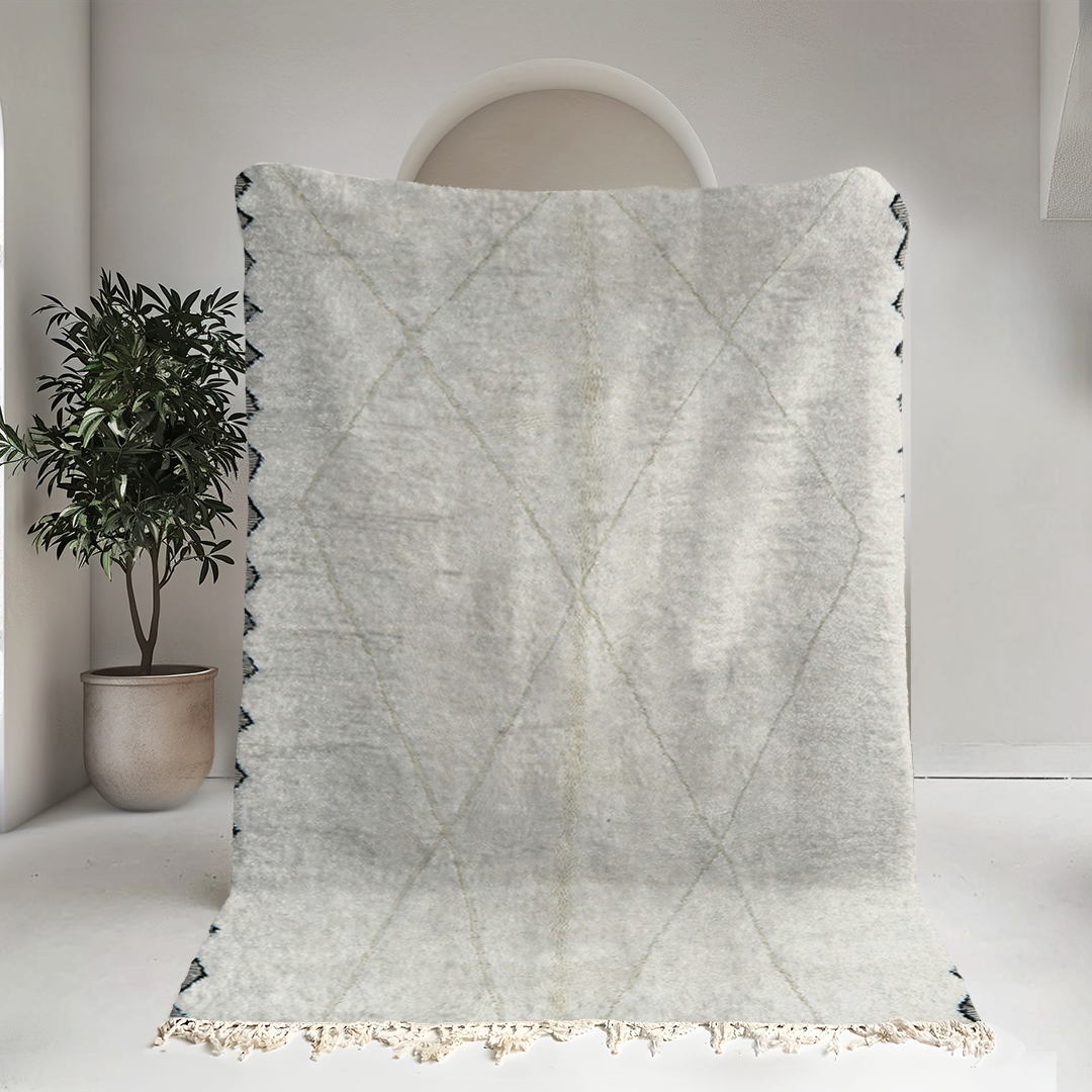 Moroccan custom rug from Beni Ourain, Wool and Thread, White